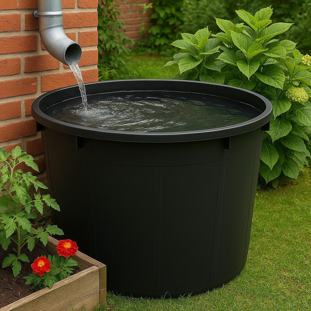 ONDIS24 Regentonne Regenfass XXL Regenwassertank aus schwarzem Kunststoff, 1000 l, Robust & UV-Beständig
