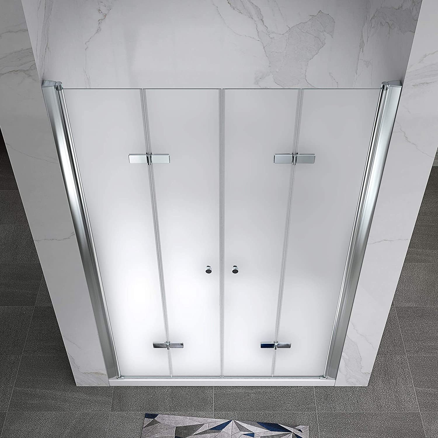 i-flair Dusch-Doppelflügeltür Duschtür Lena mit Falttüren aus satiniertem 6 mm ESG Sicherheitsglas, 76x195 cm, 6 mm Sicherheitsglas – Bild 4 von 5