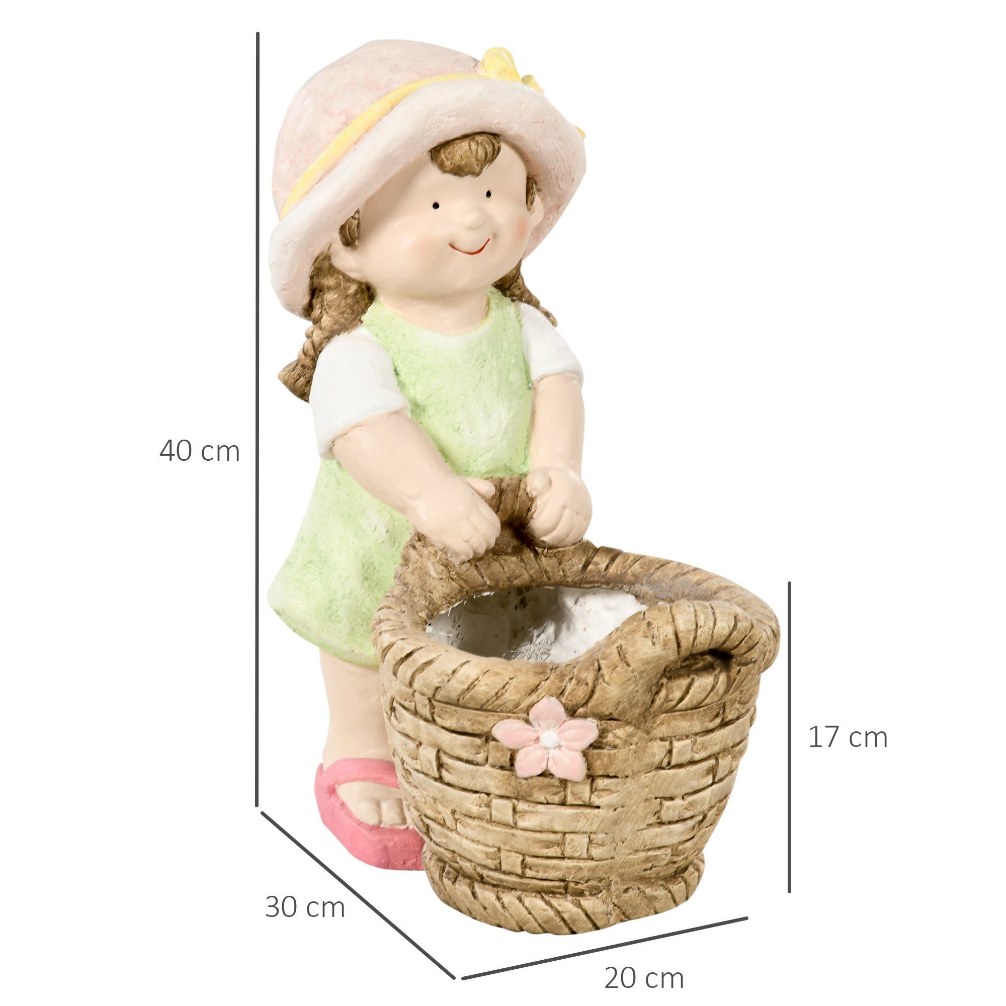 Outsunny Gartenfigur "Mädchen mit Blumentopf", Gartendeko, Skulptur für Heimdekoration
