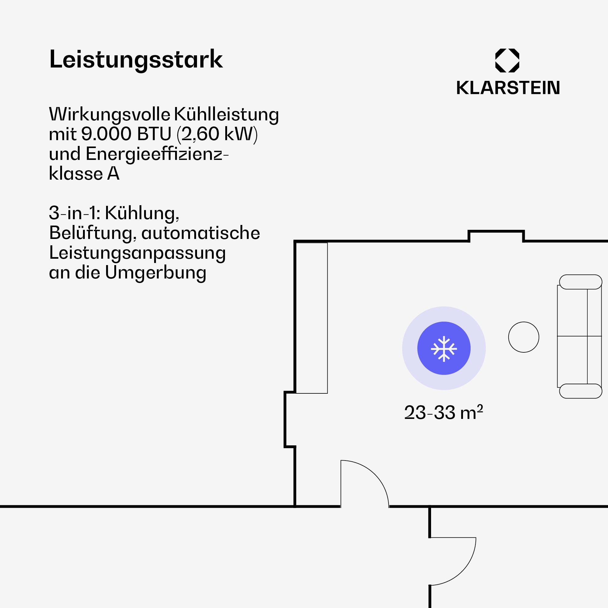Klarstein Aero Ring air conditioner, air conditioner with Wi-Fi app, 9000 BTU, timer