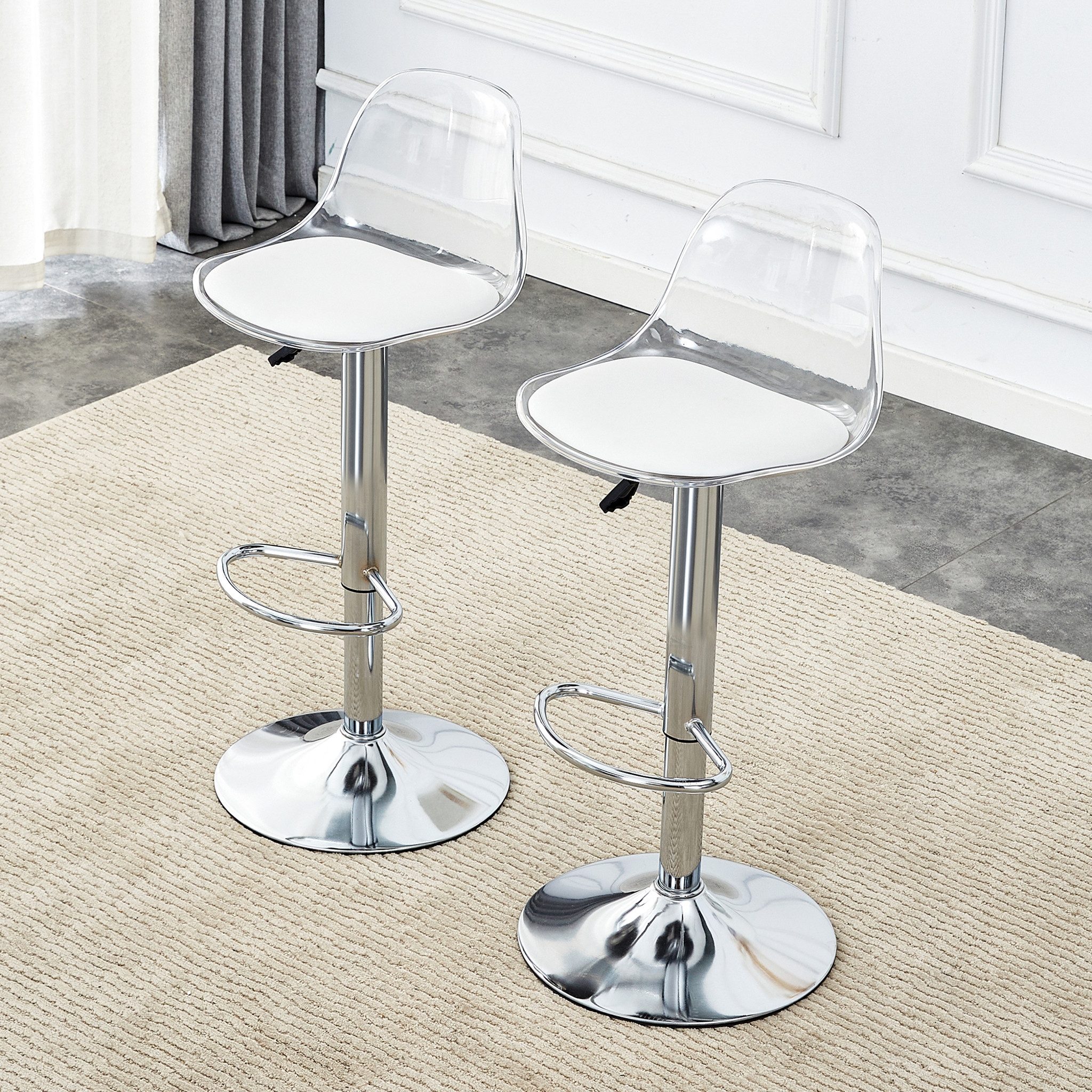 MC Star 2-Pack verstellbare Balkenstühle (transparente Rückenlehne + silberne Metallbeine, höhenverstellbar von 82-104 cm, 360 ° Drehung)