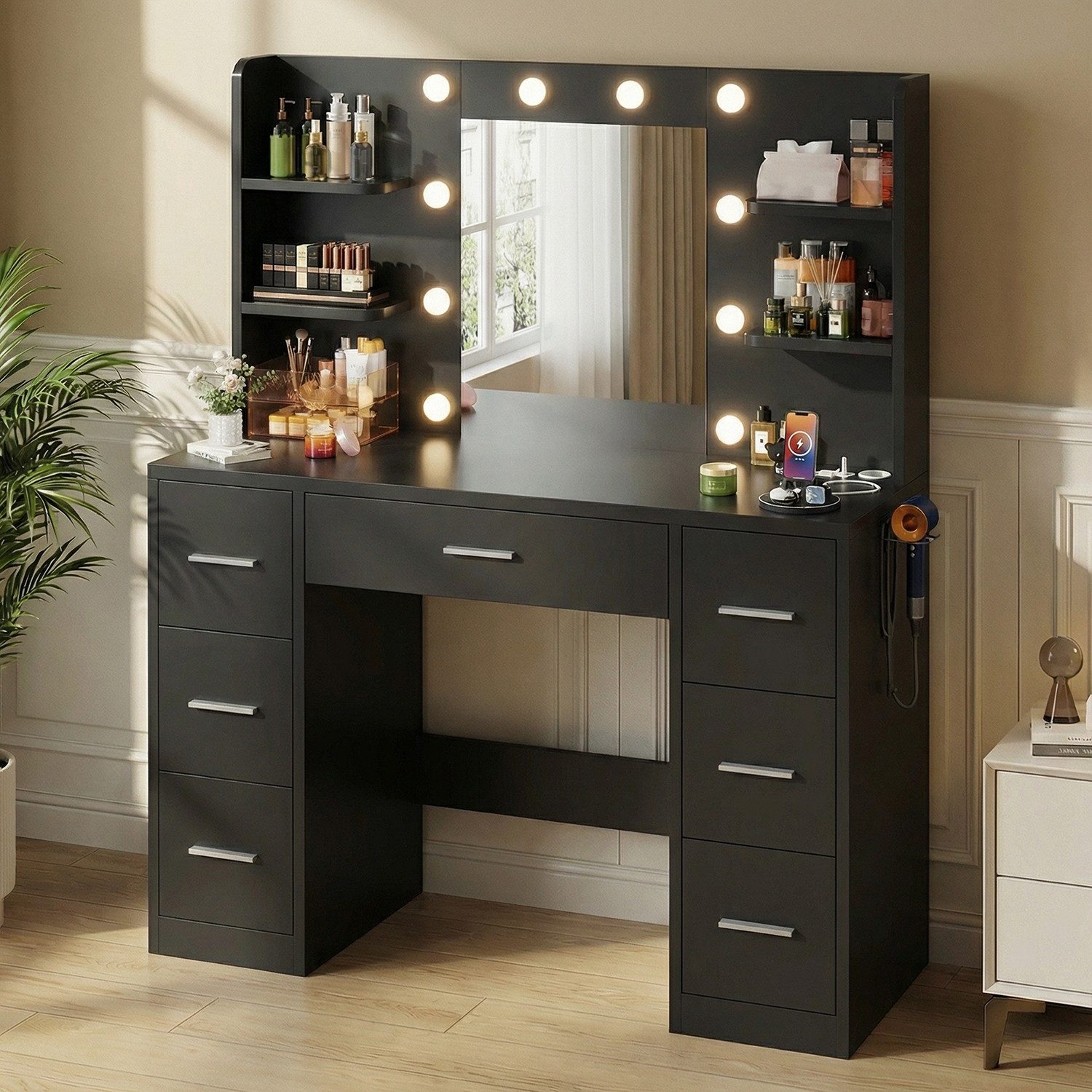 Furnicopia Schminktisch 110*40*137CM Frisiertisch mit 2 SUB 2 Steckdosen (M günstig online kaufen