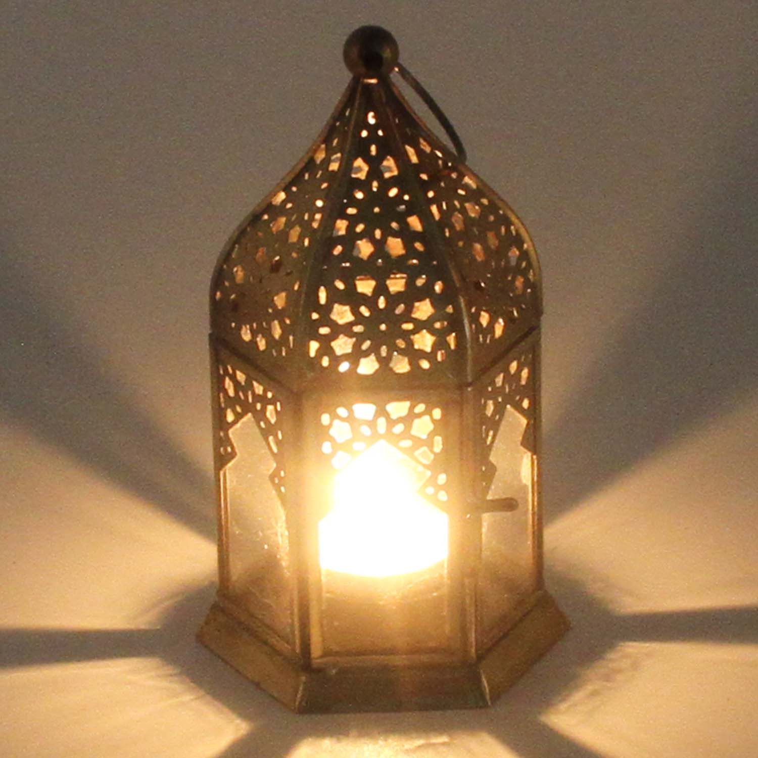 Casa Moro Windlicht Orientalische Teelichthalter Nael Transparent 6er Set (Höhe 16cm marokkanische Windlichter), Glas Laternen in Antik Gold Look wie aus 1001 Nacht WDL1080