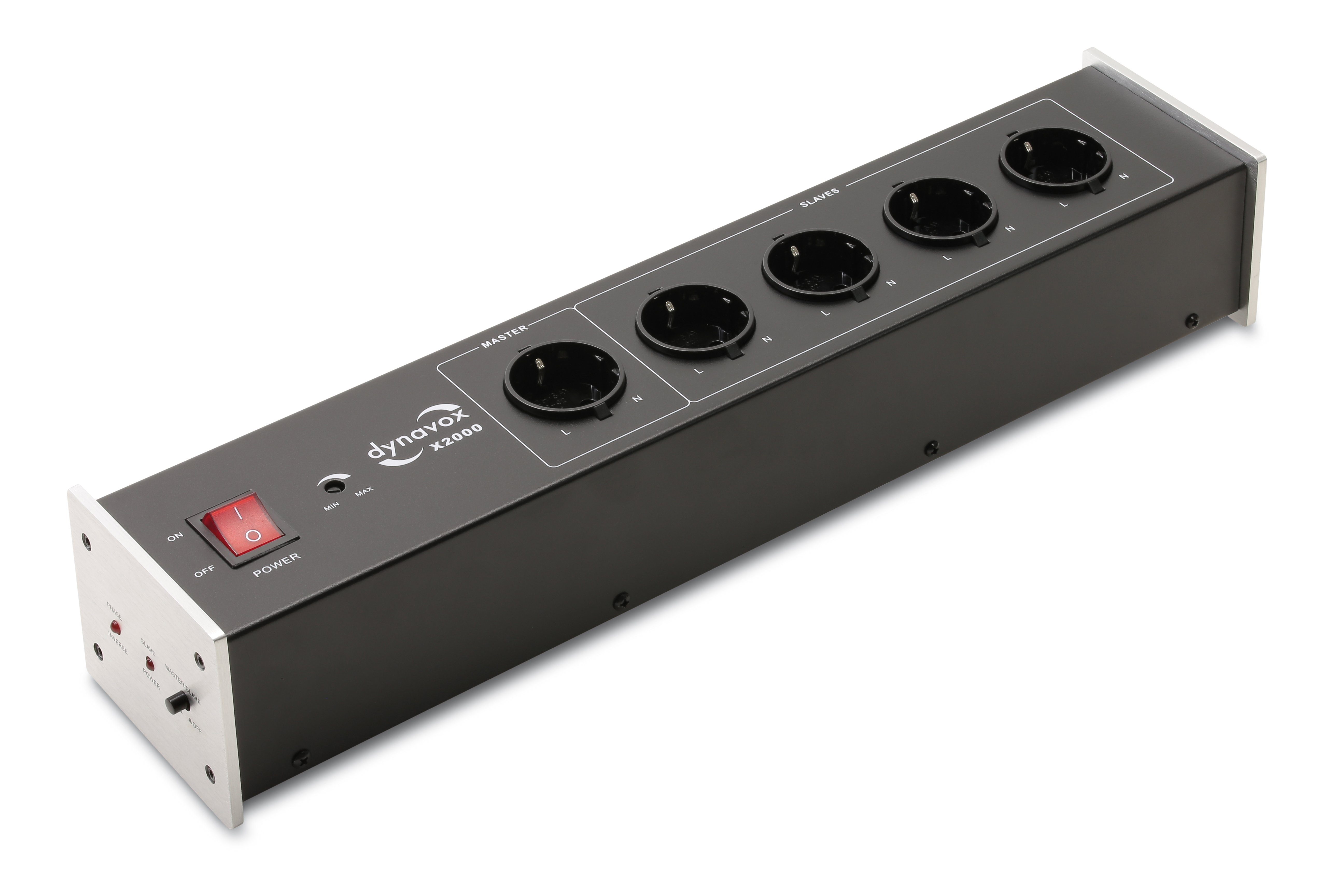Dynavox X2000 Mehrfachsteckdose 5-fach (Lastschutz-Sicherung, Kabellänge 1.5 m), Hifi-Netzfilter, Master-Slave-Funktion, Phasen-LED