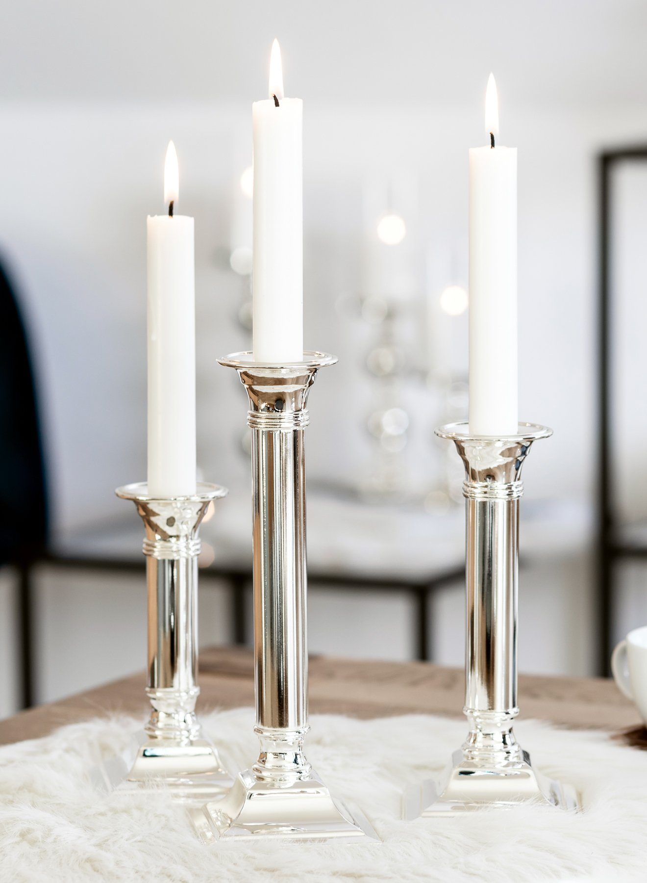 Stabkerzen, cm für 15 und Kerzenständer Kerzenhalter Silber-Optik, EDZARD Höhe anlaufgeschützt, versilbert Kerzenleuchter mit Lincoln,