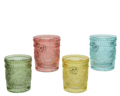 Decoris season decorations Gläser-Set, Trinkgläser aus Glas mit Ornament Muster 10cm bunt 300ml 4er Set