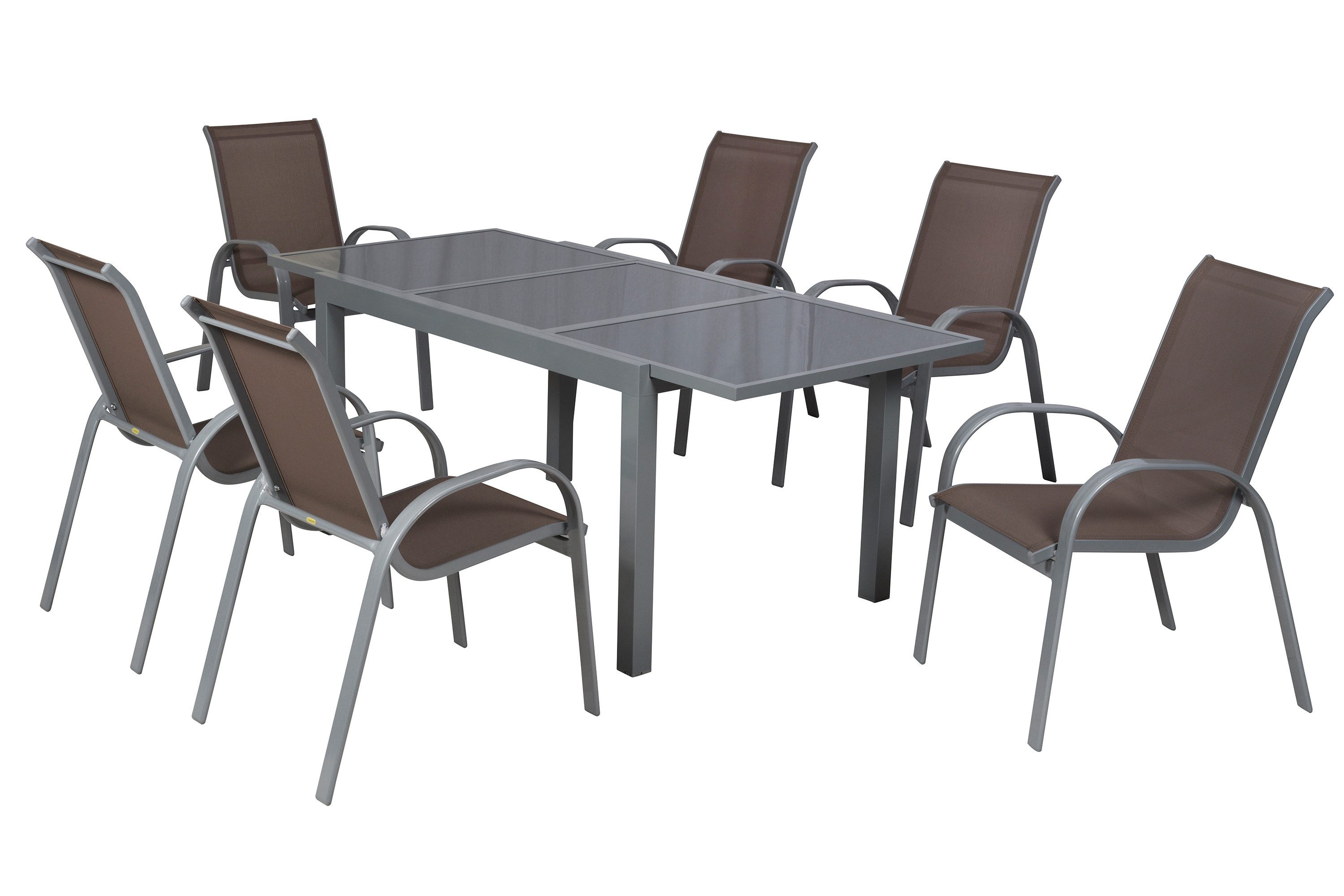 MERXX Garten-Essgruppe Amalfi, (Set, 6 Stapelsessel, 1 Ausziehtisch), 6 Stapelsessel, 1 Ausziehtisch 160 (220) x 90 cm