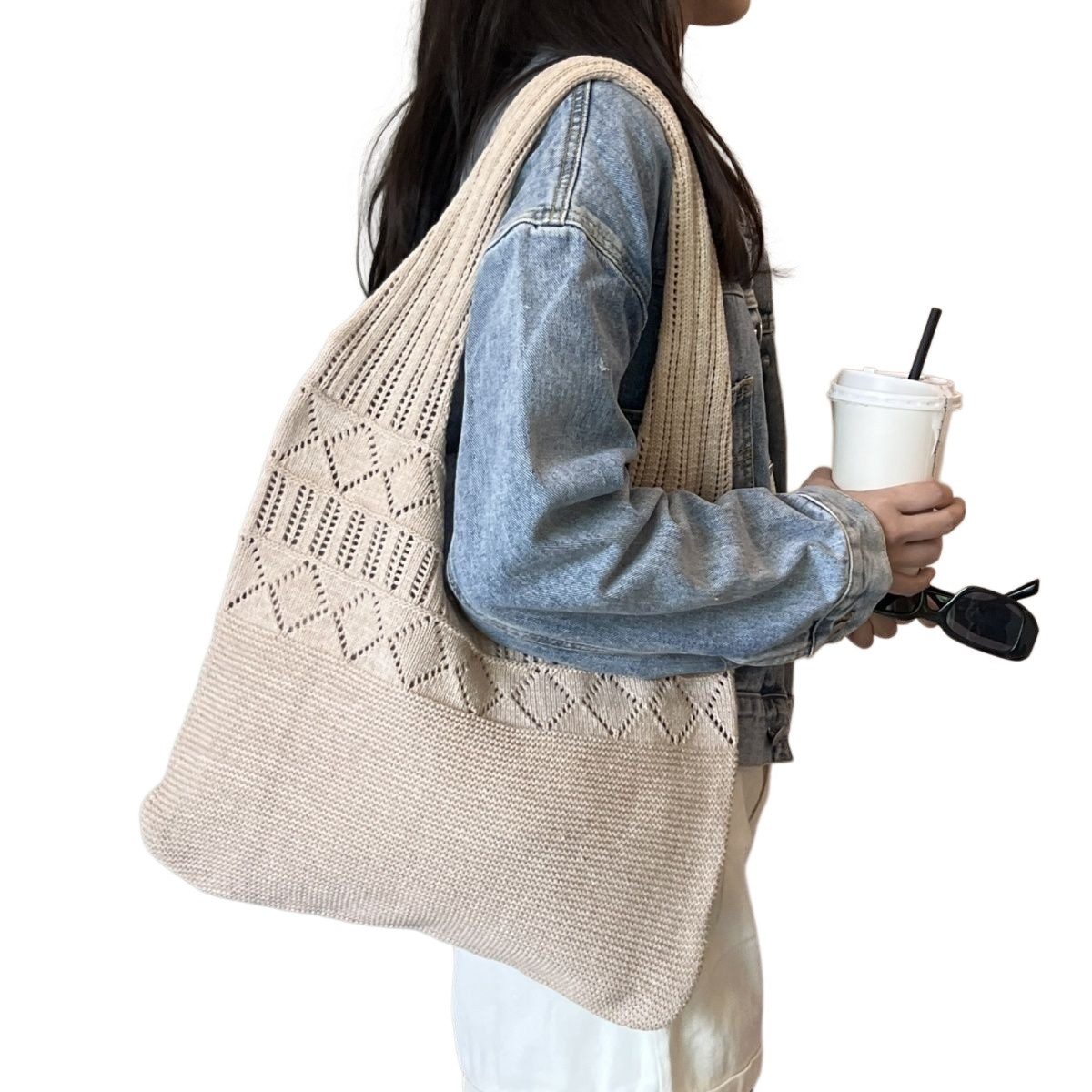 Diwzbyn Schultertasche Häkeltaschen,Sommer Strand Mesh Tragetasche Damen Boho Umhängetasche (Einkaufstasche Lässige Reisetaschen Tasche faltbar Hobo Taschen), für Reisen Einkaufen und Alltag