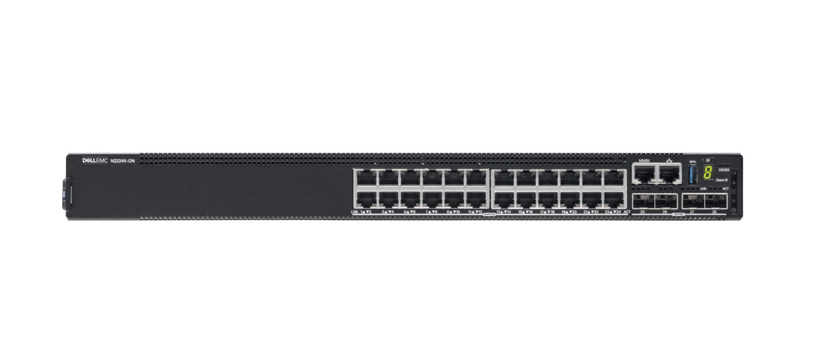Dell Powerswitch N2224X-ON 24x1 2.5G 4x25G 2x40G Stacking 1xAC PSU IO PS ai Netzwerk-Switch