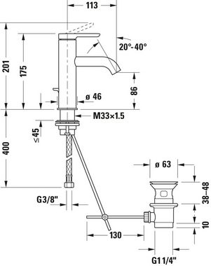 Duravit Waschtischarmatur C.1 Waschtischmischer, Größe M mit AquaControl und AirPlus, Ausladung 11,3 cm, Chrom