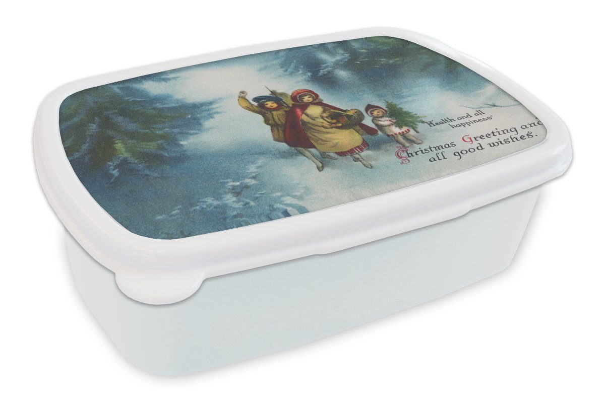 MuchoWow Lunchbox Weihnachtsbotschaft - Schnee - Weihnachten, Kunststoff, (2-tlg), Brotbox für Kinder und Erwachsene, Brotdose, für Jungs und Mädchen weiß