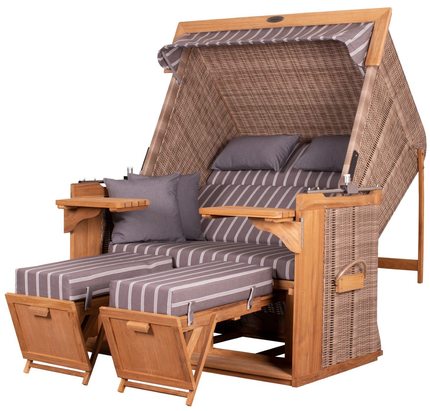 deVries PURE® Strandkorb Friesland Sylt XL - PE white kubu - Dessin 235, BxTxH: 135x90x165 cm, Volllieger, Nordsee-Strandkorb, Teakholz - PE-Markengeflecht - bequeme Polster - Schutzhaube