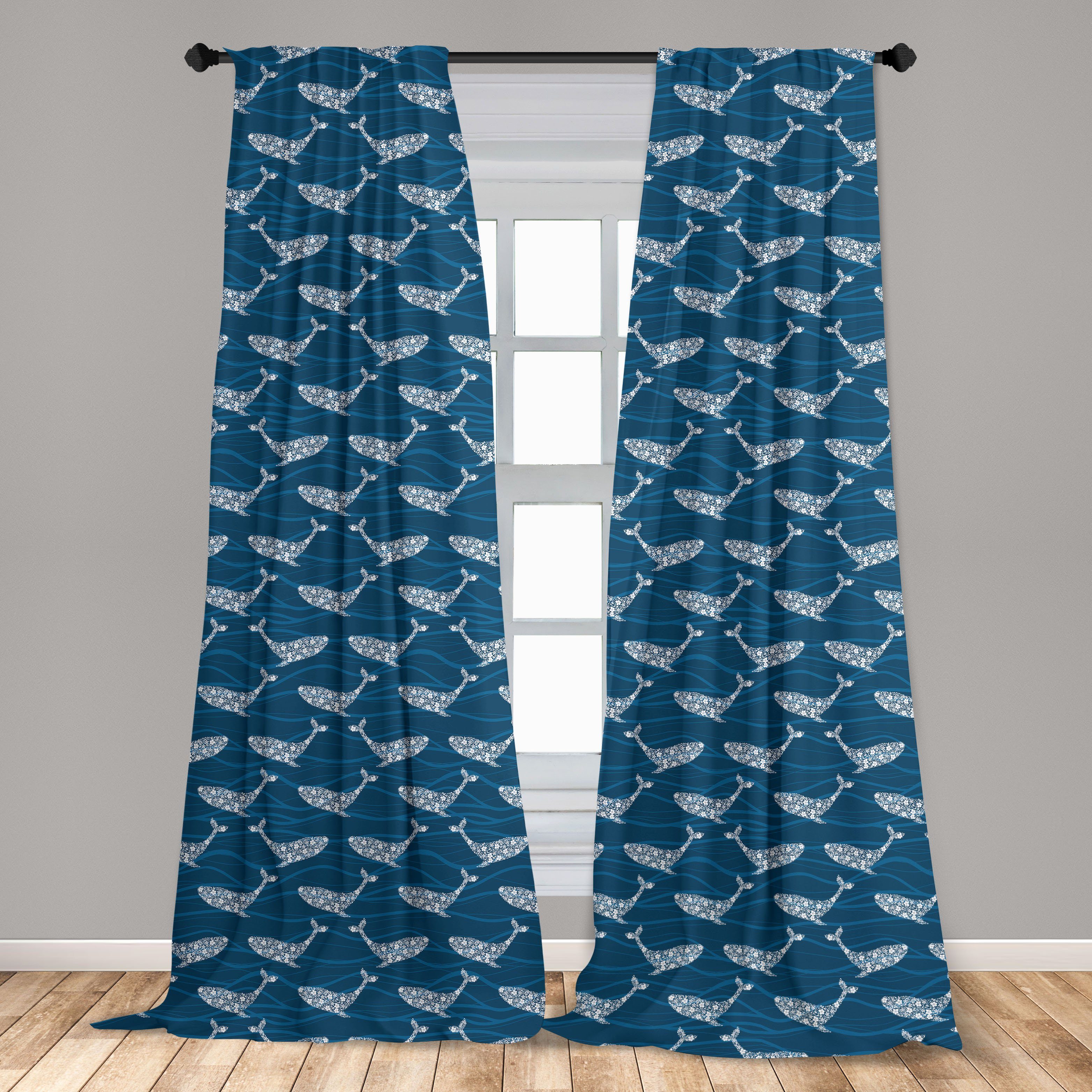 Gardine Vorhang für Wohnzimmer Schlafzimmer Fisch Abakuhaus, Dekor, Microfaser, Floral Wale ornamental Ozean