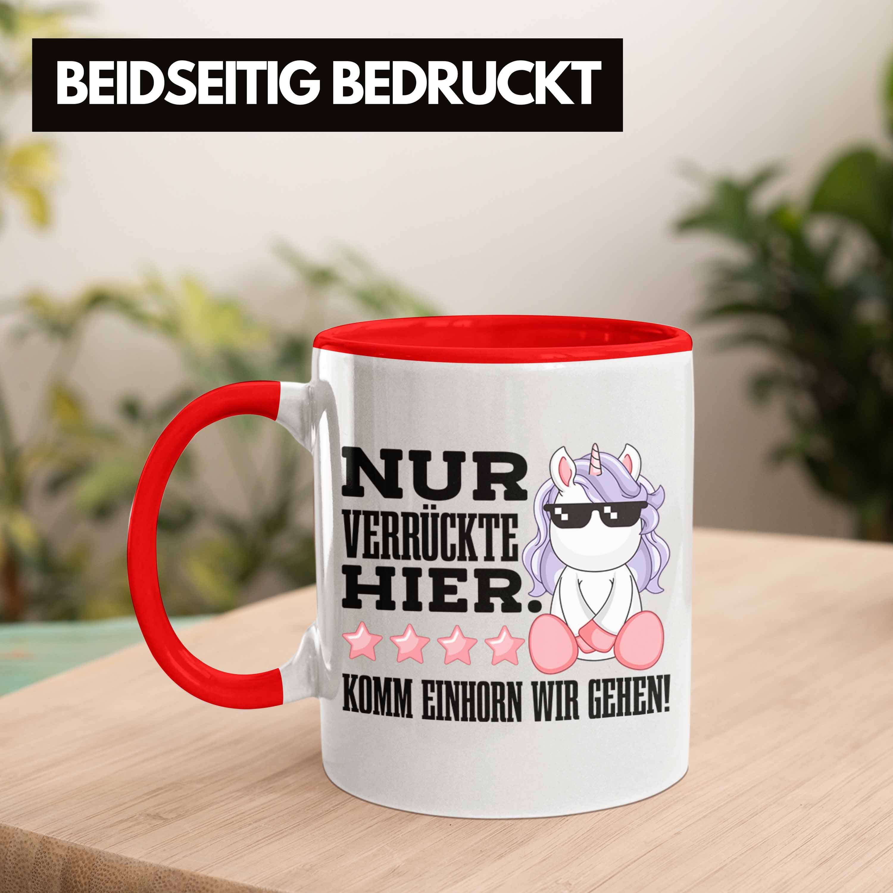 Lustige Geschenk Tasse Kaffeetasse Geschenkidee Mit Verrückte Rot Spruch Trendation Tasse Trendation Kollegin Einhorn - Hier Mama Frauen Nur Arbeit Freundin