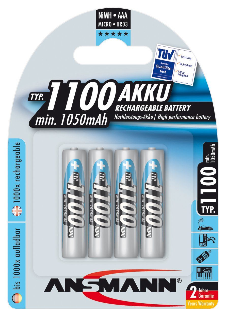 ANSMANN AG Ansmann NiMH Akku Micro, AAA, LR03, 1,2 Volt mit 1100mAh im 4er Pack Akku 1100 mAh (1,2 V)