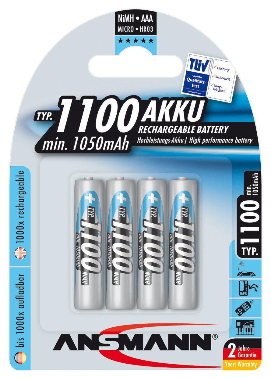 (1,2 1,2 Akku Akku Micro, 1100mAh AAA, Pack Volt 1100 NiMH mit im ANSMANN® V) Ansmann mAh LR03, 4er