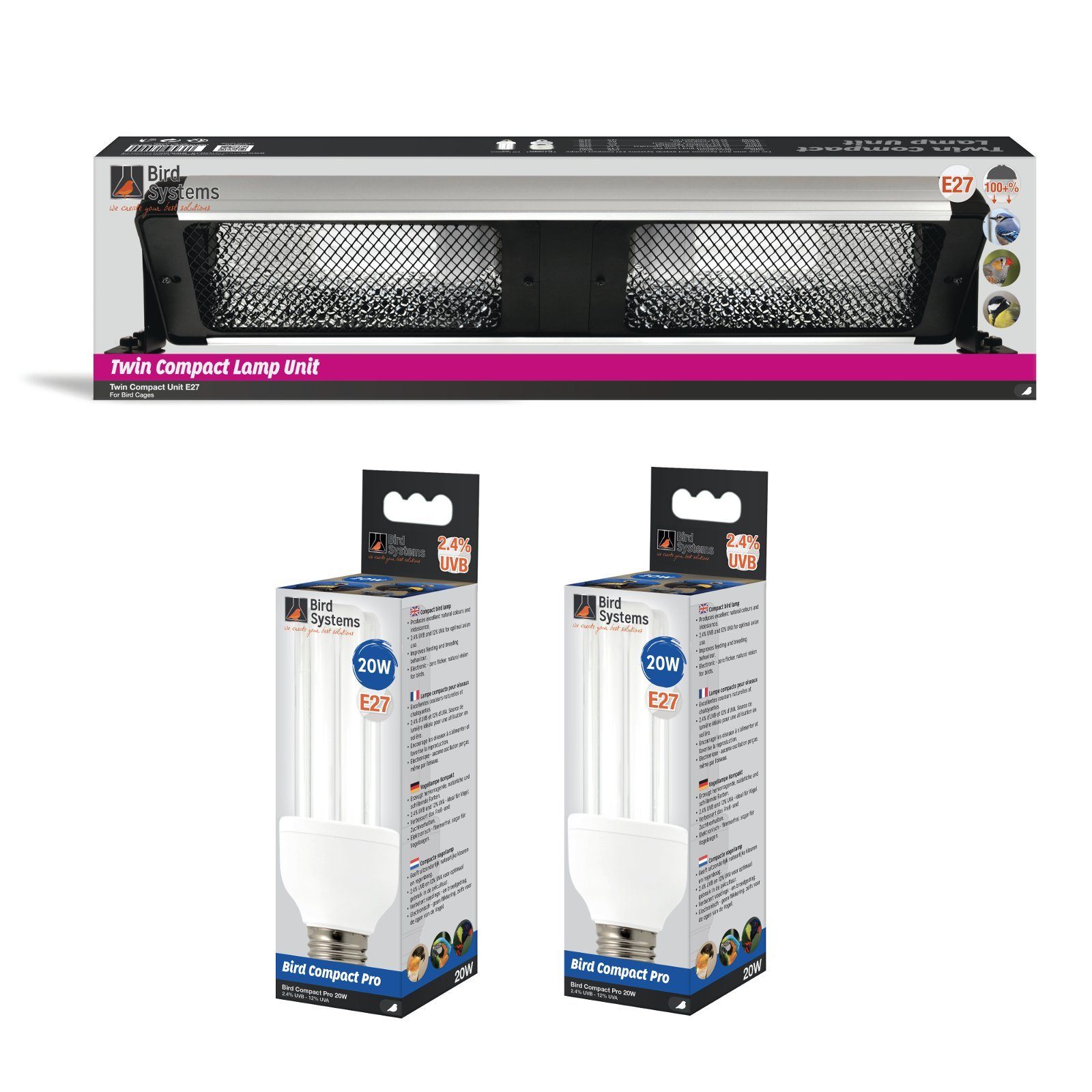 Bird Systems Vogelhaus Kompaktleuchte für Vögel 60cm + 2x Bird Lamp Pro