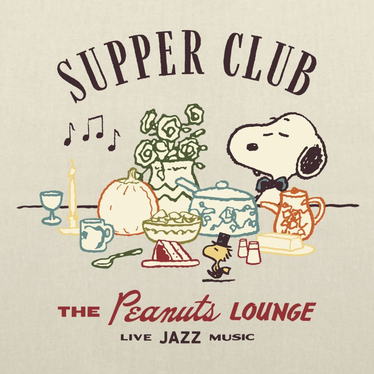 Spreadshirt Henkeltasche Peanuts Supper Club The Peanuts Lounge Mit Snoopy Stoffbeutel (1-tlg)