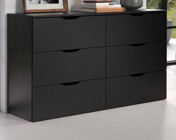 trendteam Schubkastenkommode Basix (Sideboard in schwarz matt, 140 x 80 cm), 6 Schubladen mit Vollauszug