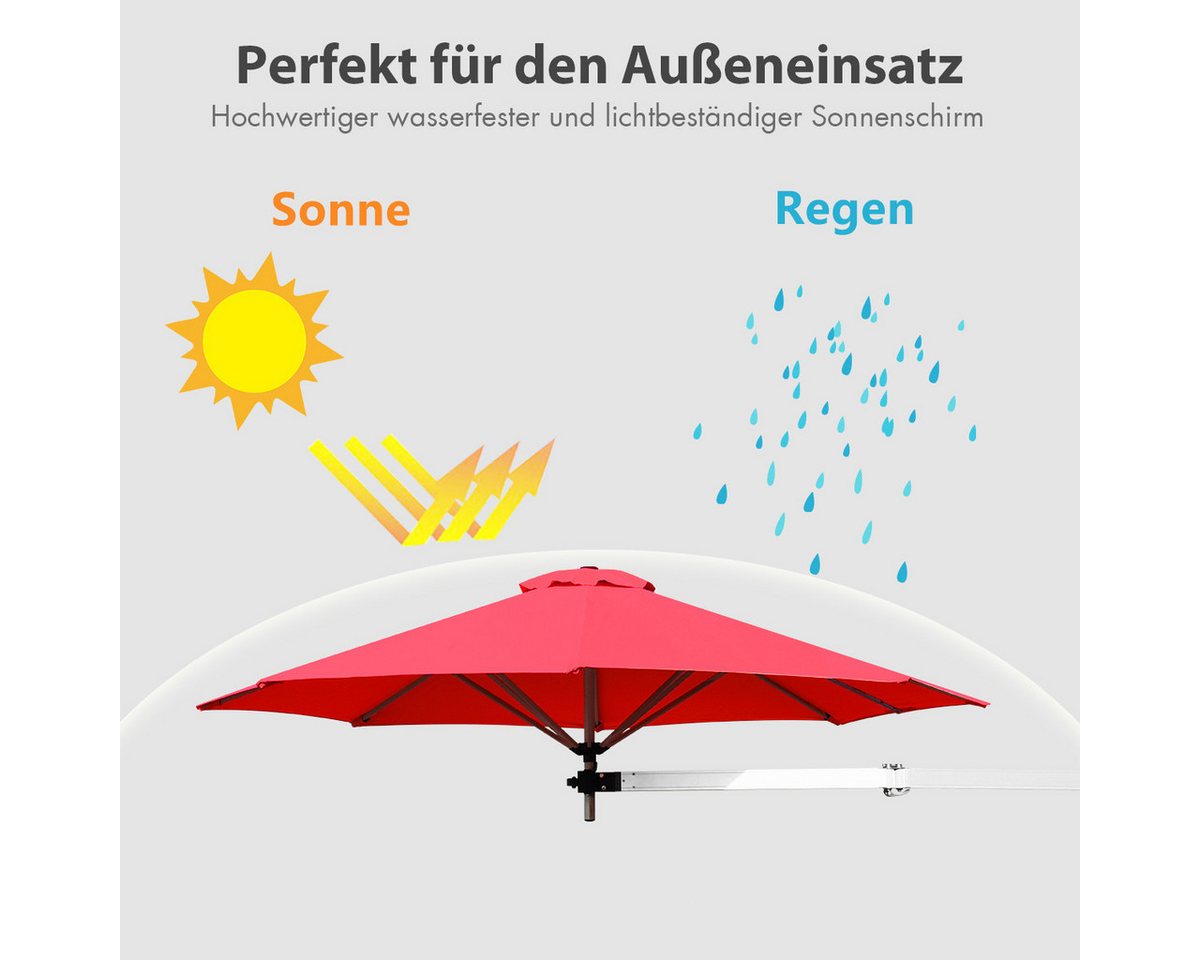 Thumbnail - COSTWAY Sonnenschirm, wandmontiert & kippbar, UPF 50+, Ø 247cm, für balkon