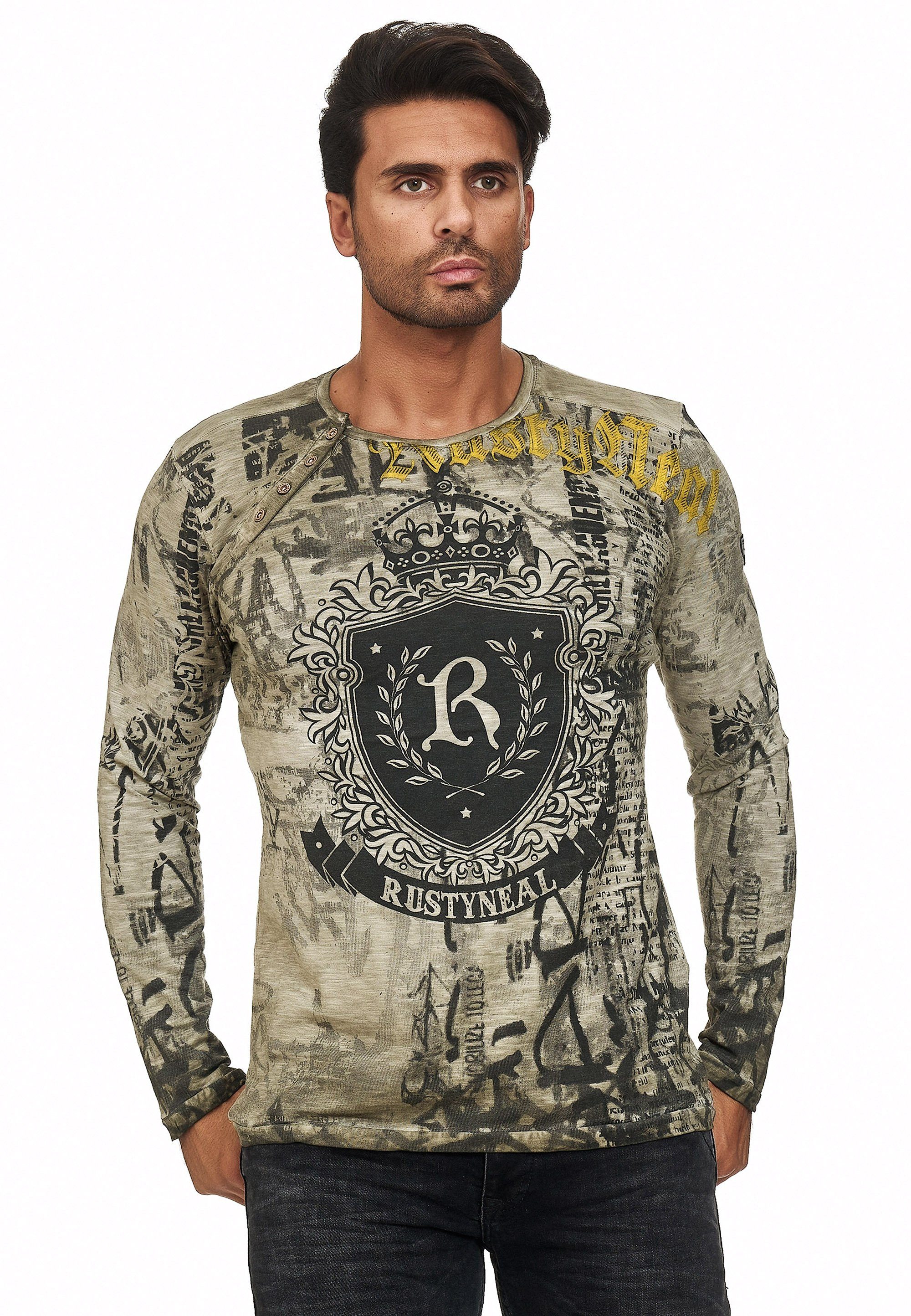 Rusty Neal Langarmshirt aus hochwertigem Stoff mit Rundhals