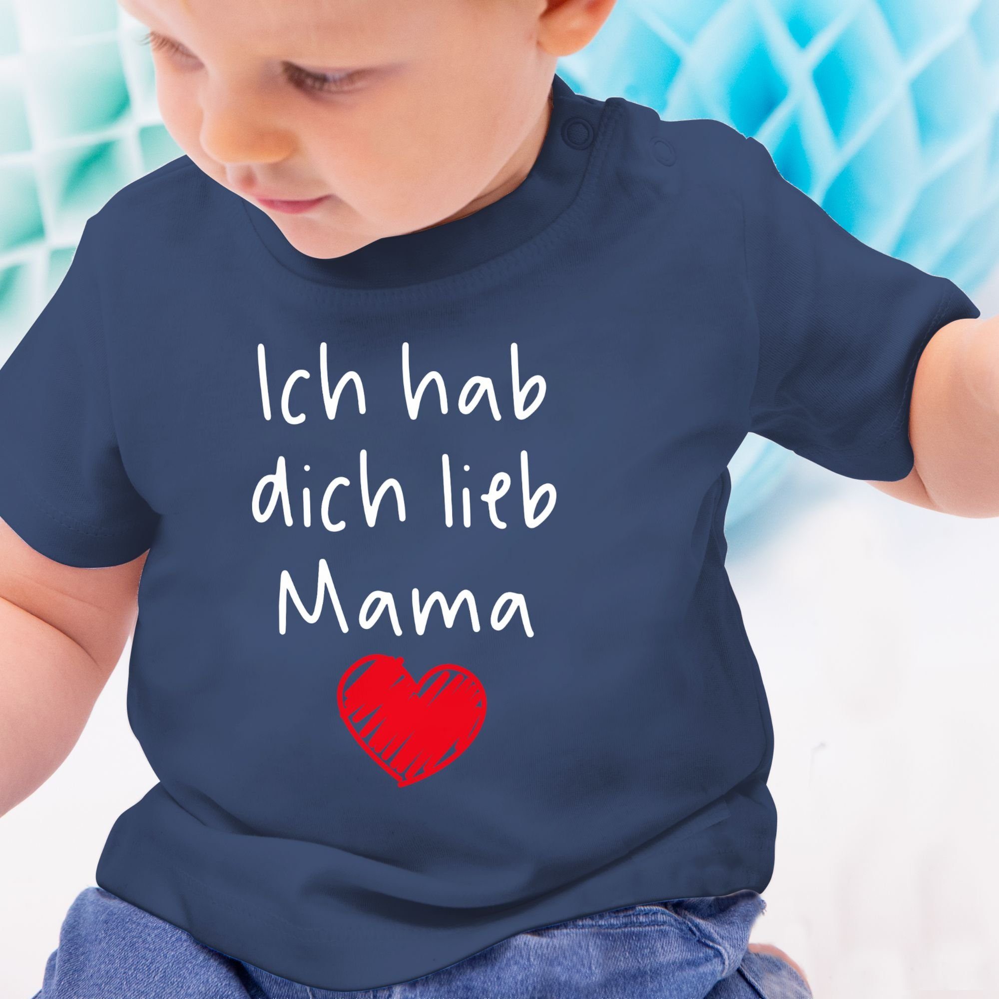 Shirtracer T-Shirt Mama Ich weiß lieb dich hab Muttertagsgeschenk Blau Navy Herz 1