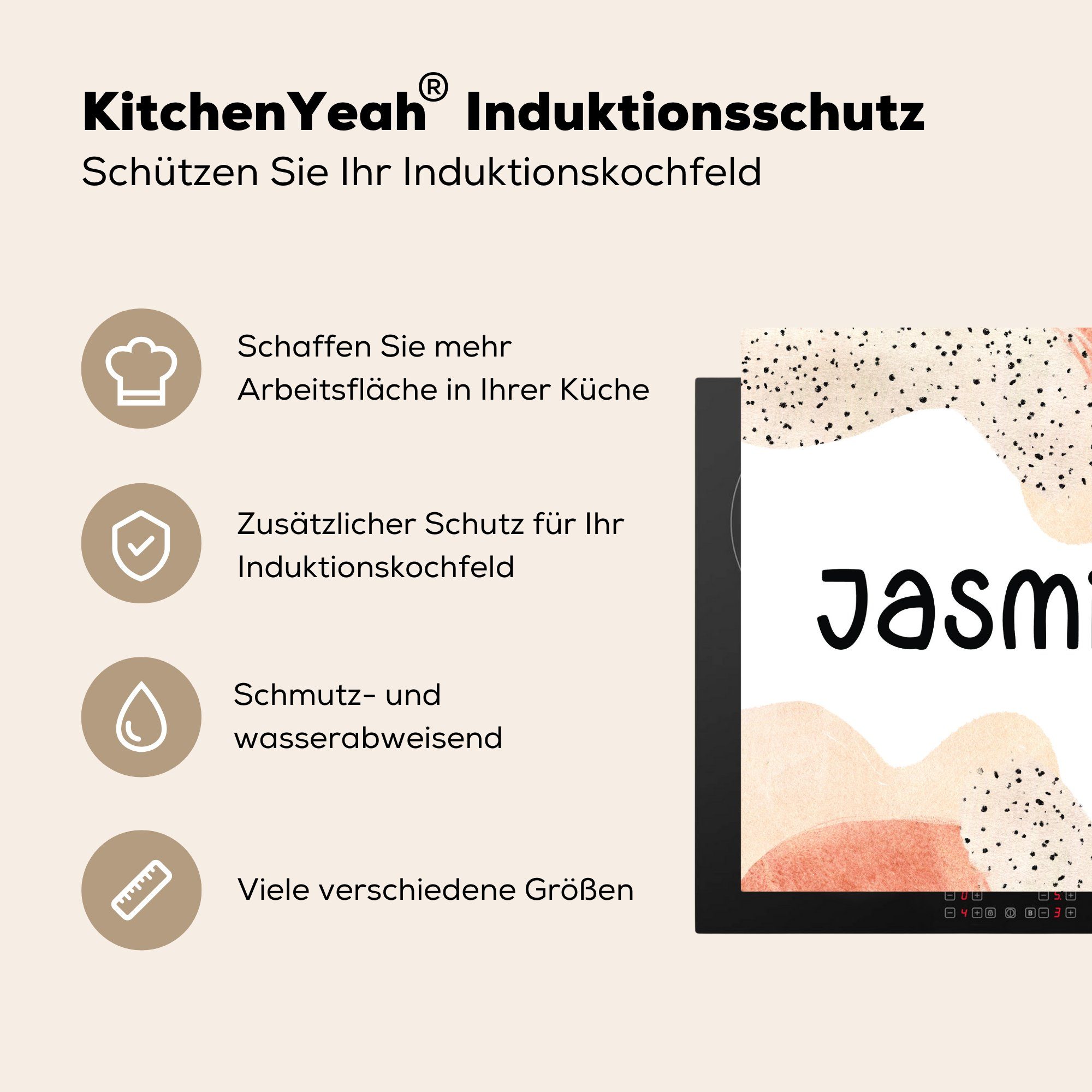 MuchoWow cm, tlg), Jasmin Arbeitsplatte Mädchen, Pastell Herdblende-/Abdeckplatte Ceranfeldabdeckung, Vinyl, (1 für - 78x78 - küche