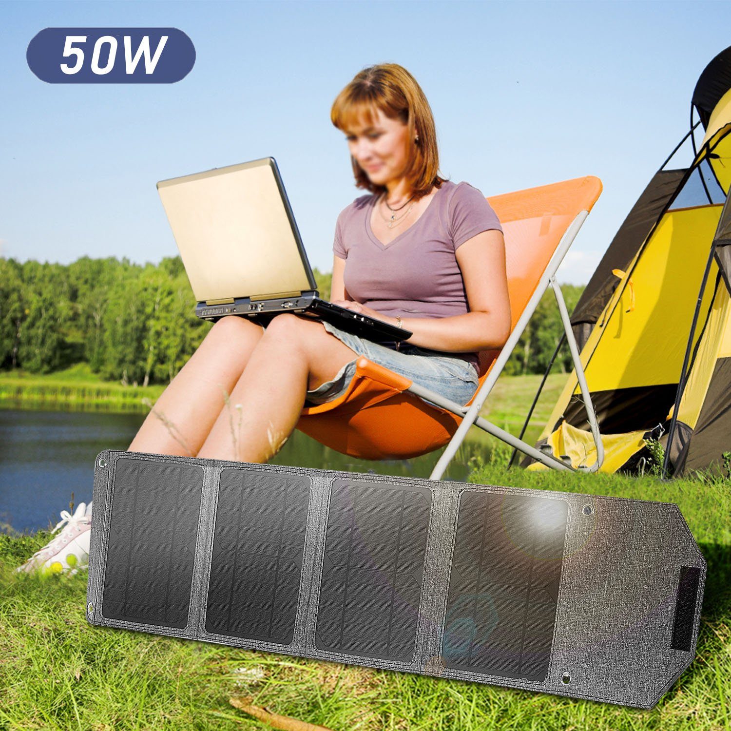 LETGOSPT Solarmodul 50W Camping, Powerbank Solarmodul Ladegerät, Wasserdichte Outdoor Panel für Solar Ladegerät Portable Wandern, Faltbares IP67