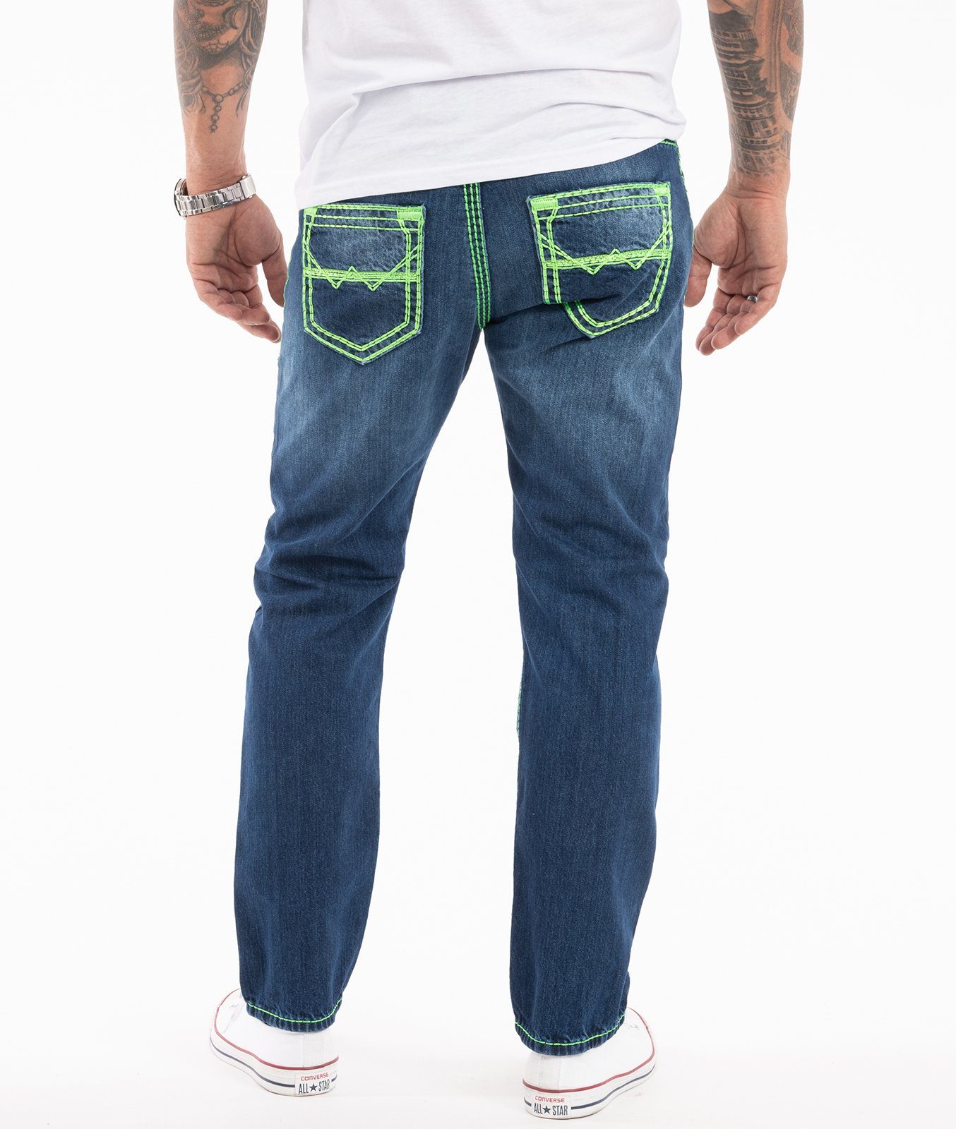 Rock Creek Straight-Jeans Herren Jeans dicke Nähte Blau RC-2271