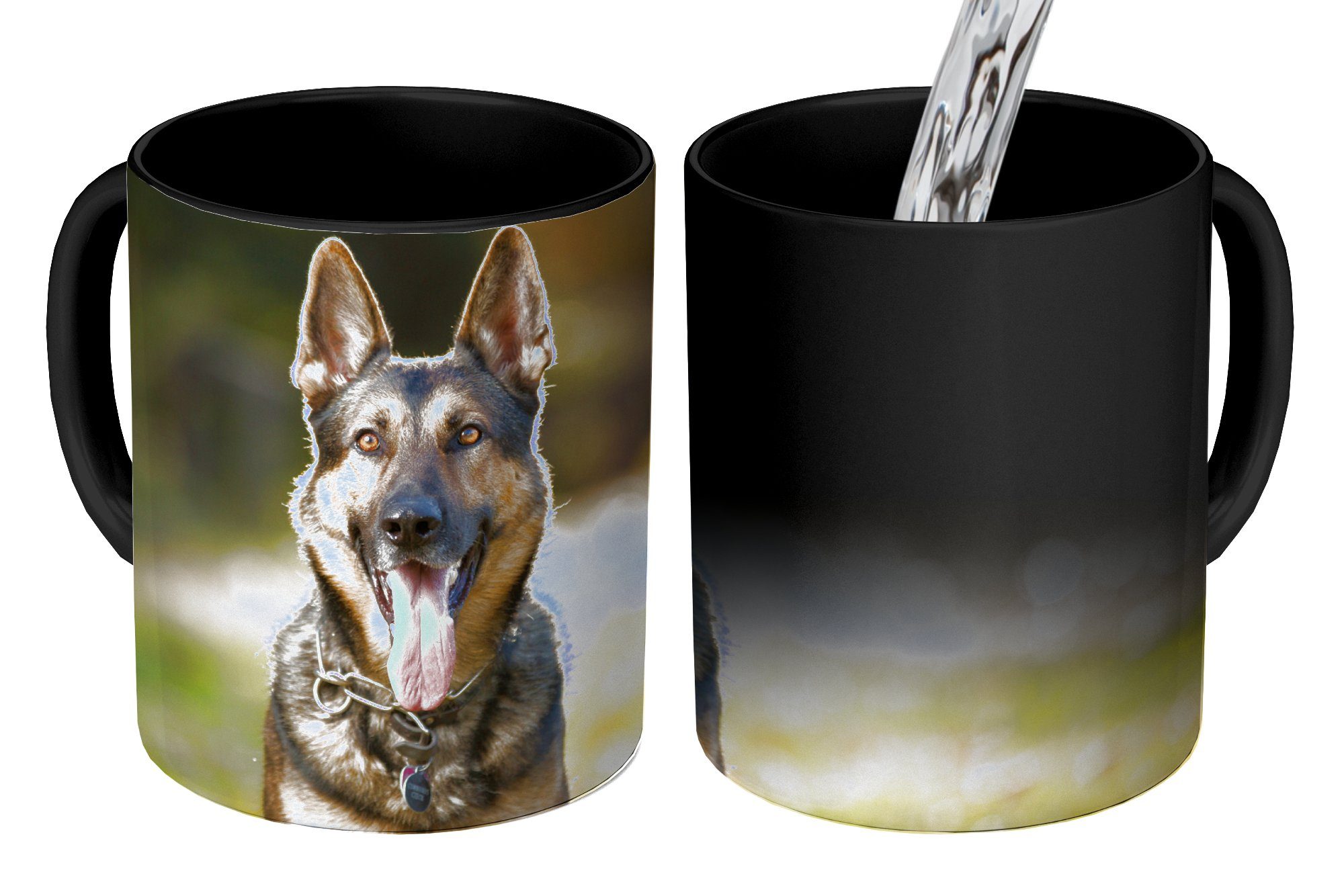 MuchoWow Teetasse, Zunge Ein Tasse mit Schäferhund die, Zaubertasse, in heraushängender Farbwechsel, Geschenk Keramik, lächelt Kaffeetassen, Deutscher