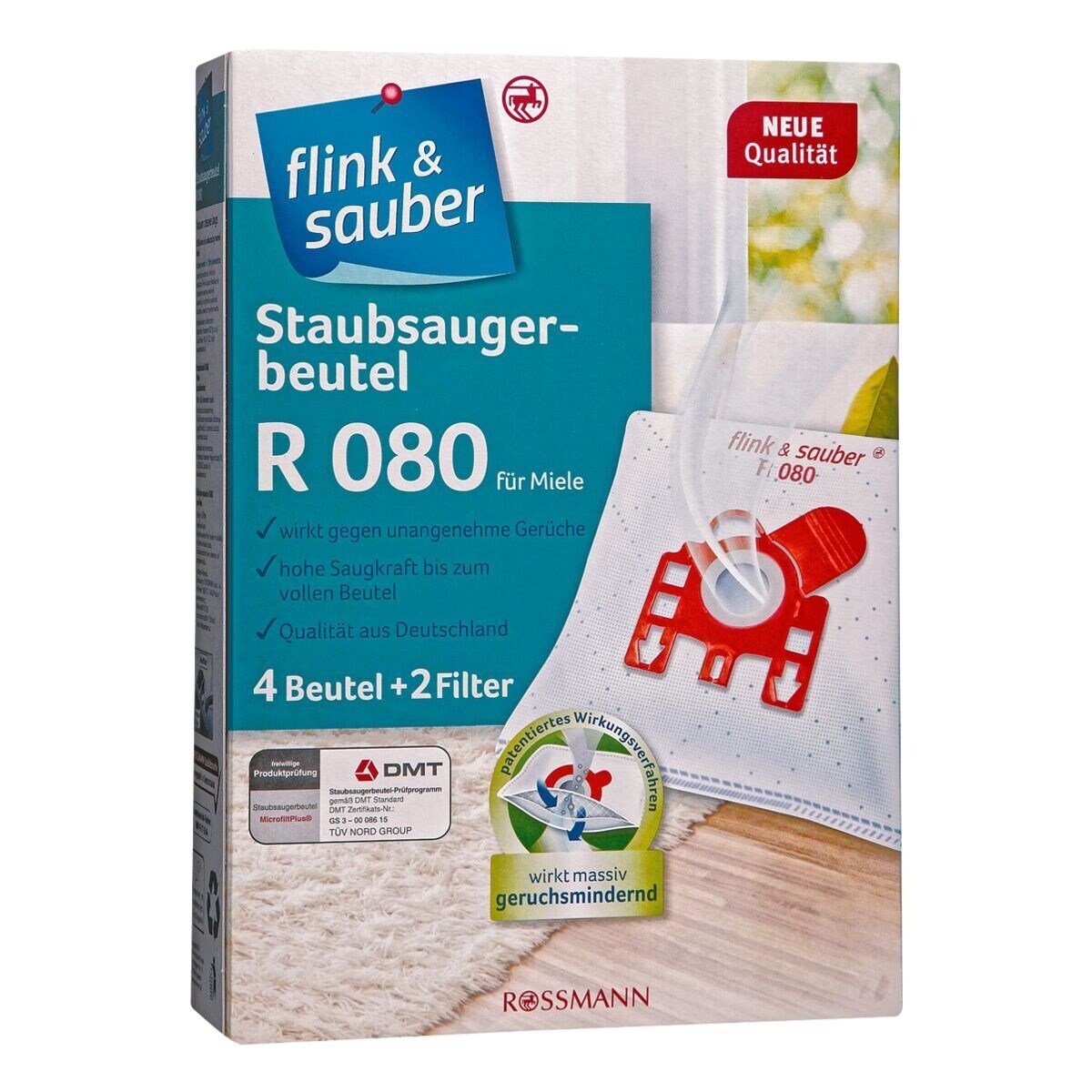 flink & sauber Staubsaugerbeutel R 080, passend für Miele, Hoover, 4 St., 4-lagiges Vlies, geruchsneutralisierend