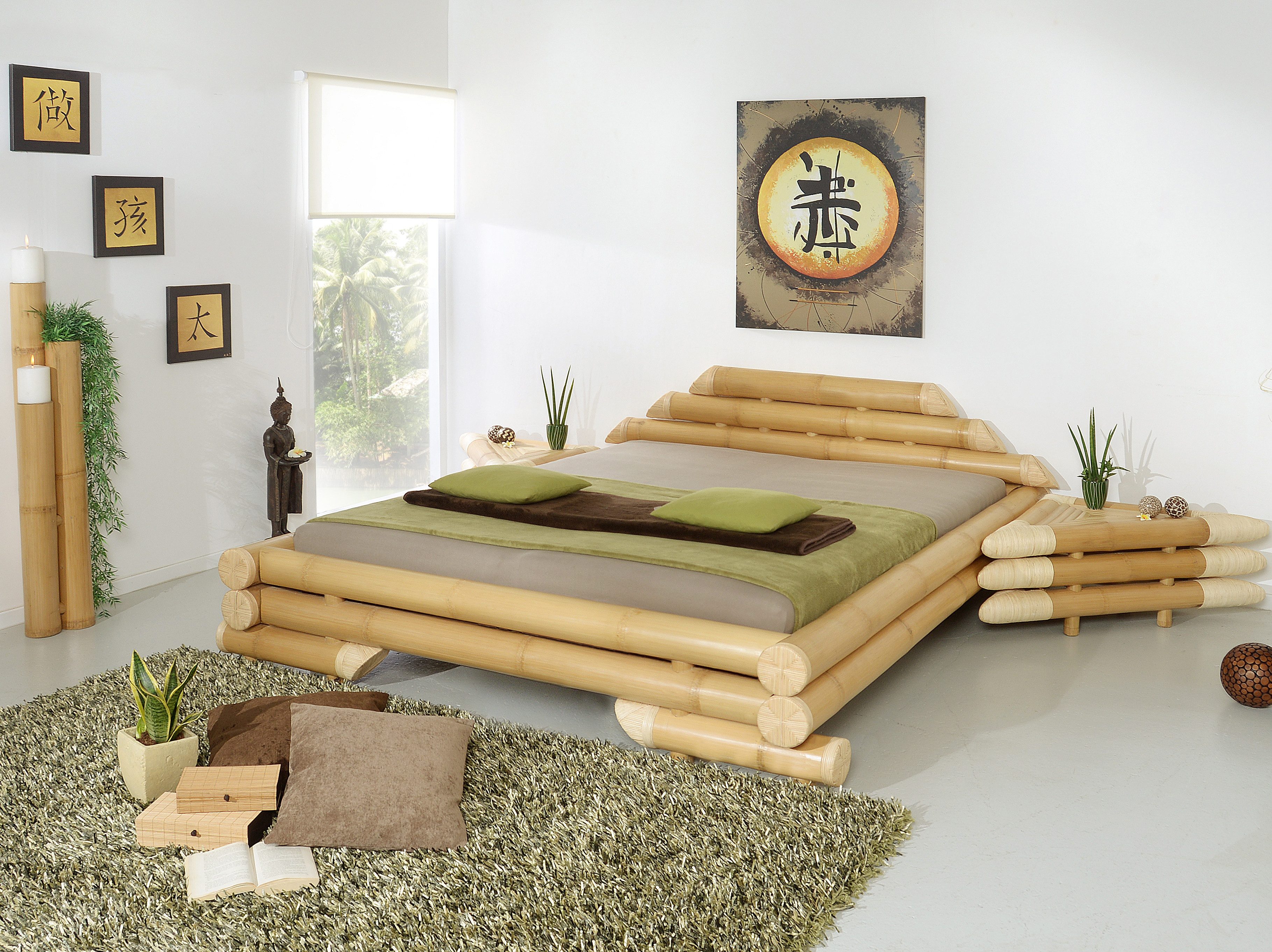 Bambus-Lounge Bettgestell Jawa Bambusbett Bettrahmen Bettgestell Schlafzimmer Bambus Rattanbett