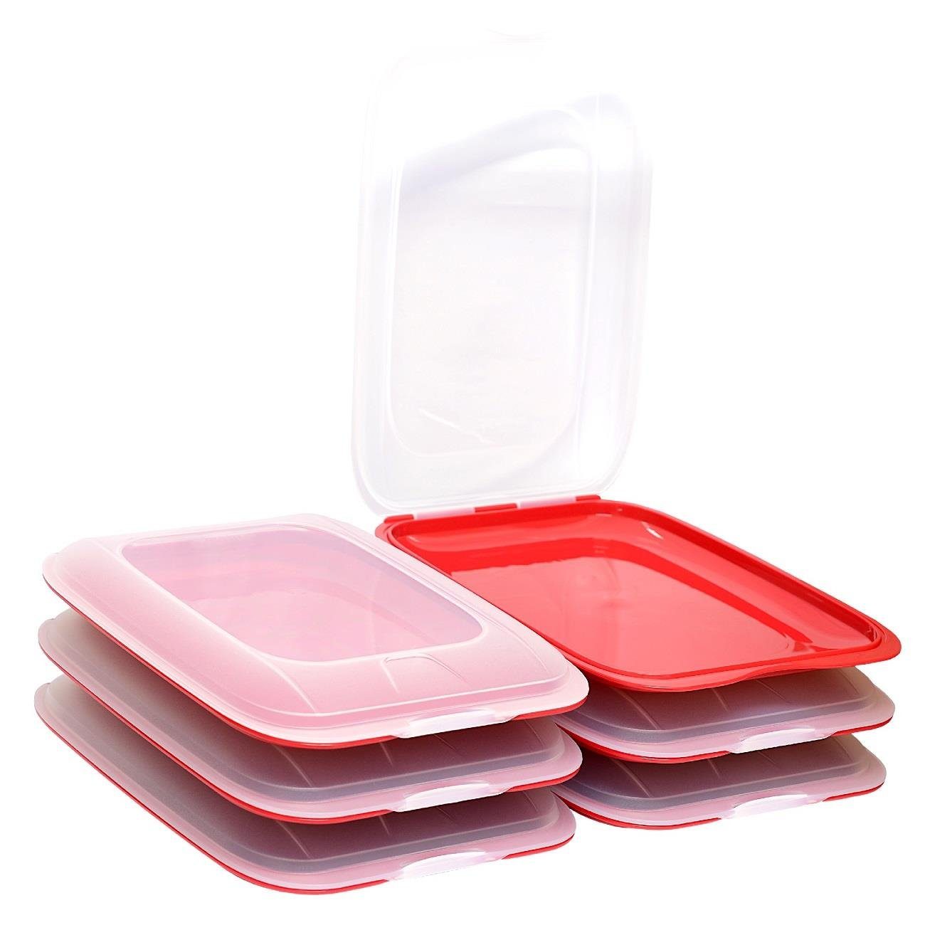 Engelland Frischhaltedose Aufschnittdosen, Kühlschrankbox, Kunststoff, Kunststoff, (Vorteils-Set, 6-tlg., mit transparentem Deckel), stapelbar, platzsparend, Ordnung im Kühlschrank, Organizer, Stapelbox Rot