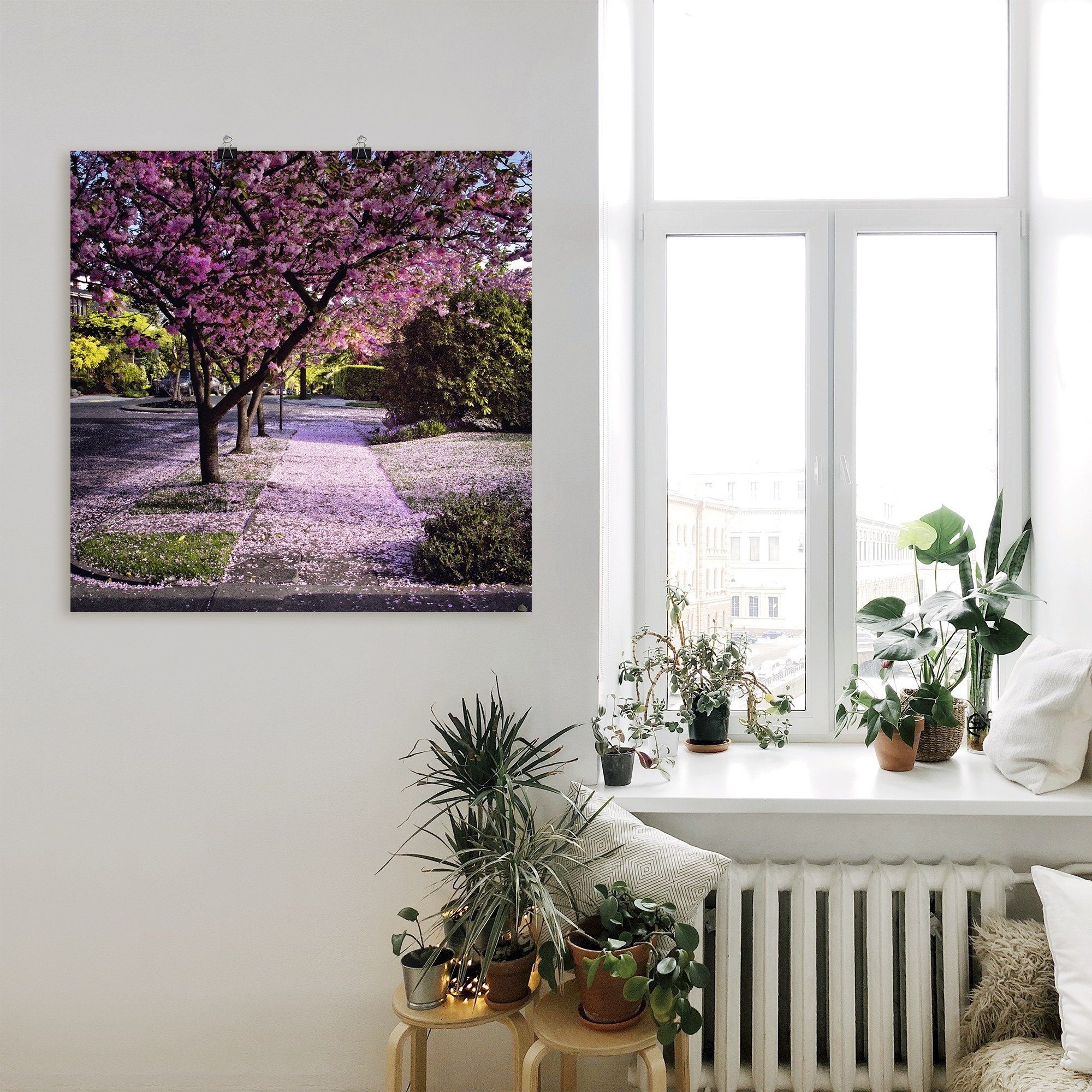 Größen versch. Fallende St), Bäume in Alubild, Wandaufkleber Blütenblätter, Poster (1 Leinwandbild, Artland als Wandbild oder