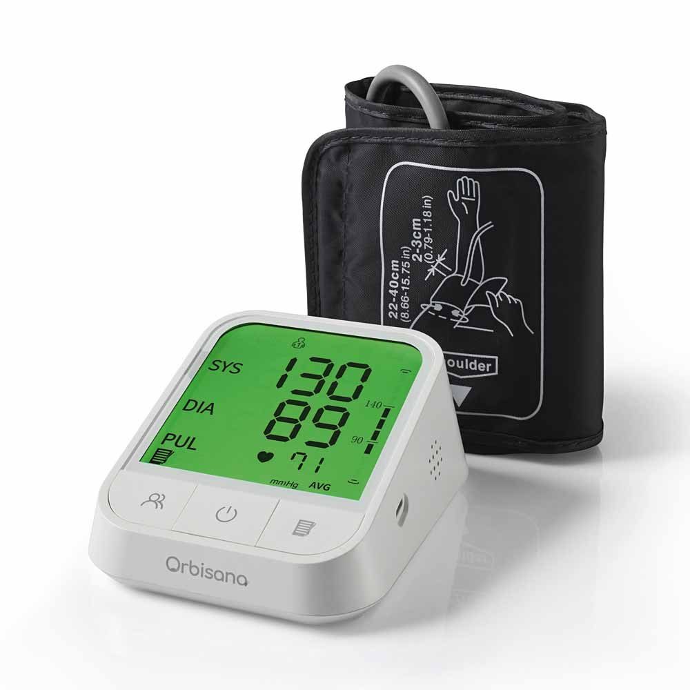 Orbisana Oberarm-Blutdruckmessgerät, Messgerät, Manschette, 4 AAA-Batterien, Gebrauchsanweisung, Beutel, Digitales sprechendes Oberarm Blutdruckmessgerät