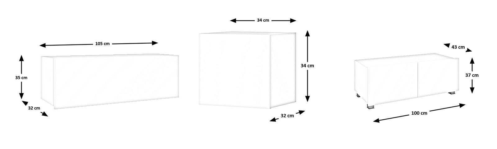 Beautysofa Wohnwand Calabrini XVI, (modernes 2x Stil TV-Schränke, Regal), im hängendes modernes Schwarz 4x Regal, Wohnzimmer-Set 2x quadratisches Set
