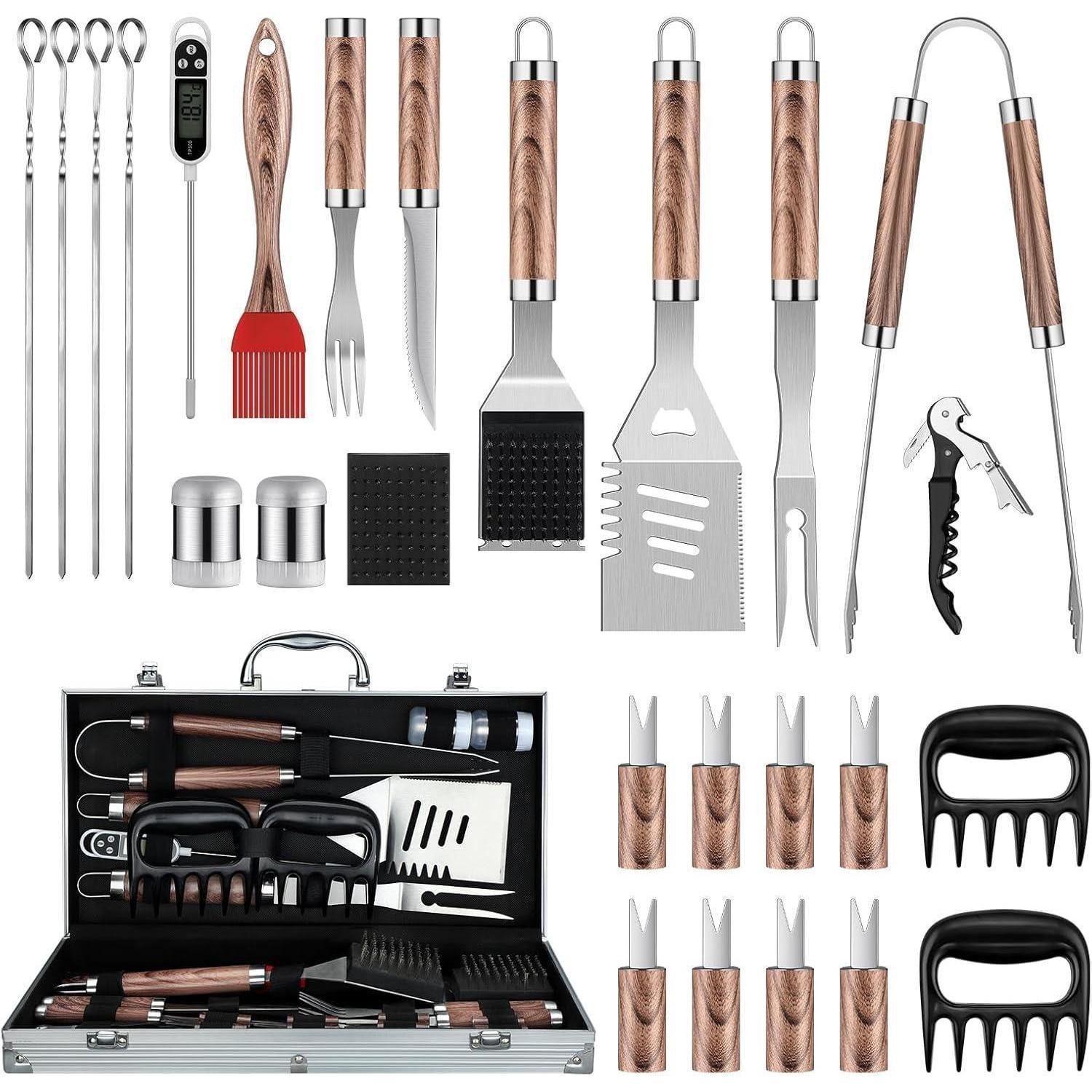 DRAGON RIOT Grillbesteck-Set Grillbesteck Set Edelstahl 29-teilig BBQ Zubehör Männer Geschenk im
