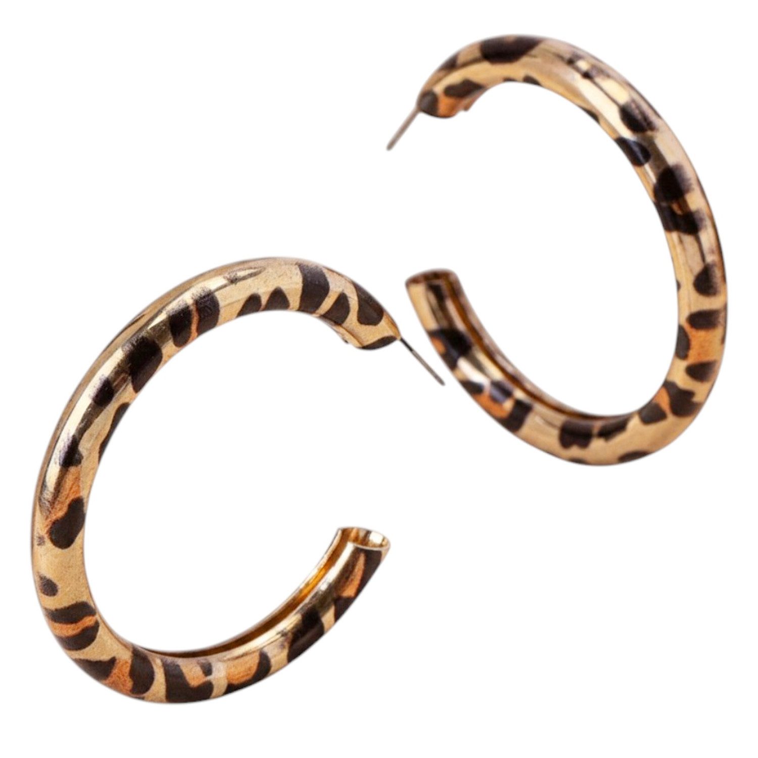 KARMA Paar Creolen Rund 4,5 cm Gold Braun Schwarz Leoohrringe (2-tlg., Ohrringe Metall Damenschmuck), Modern Damenohrringe Leoparden-Print