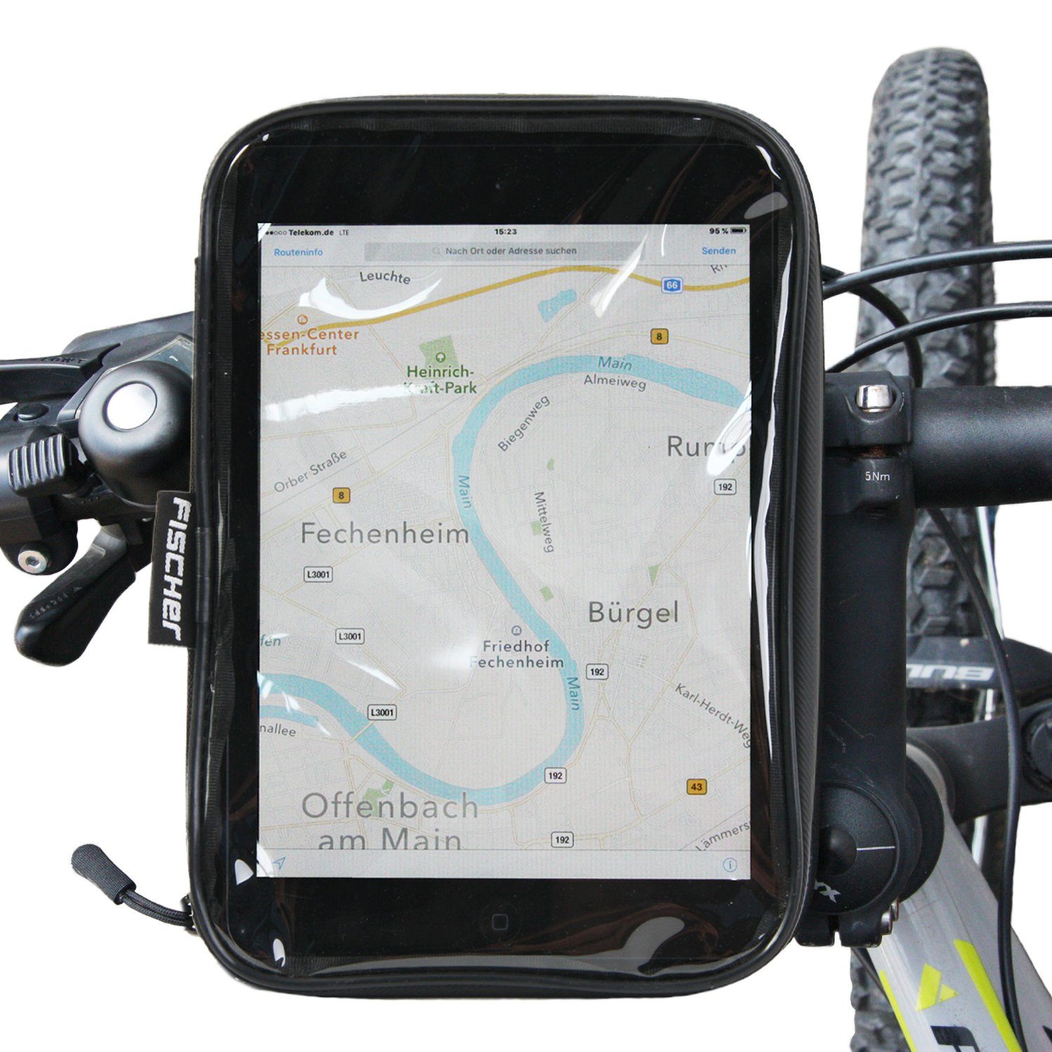 FISCHER Fahrrad Tablet-Tasche Lenker-Halterung Fahrrad Tablet-Halterung, (bis 8 Zoll, Wasserfest, Halter mit Klick-System, Fahrrad-Lenker 22-31,8mm)