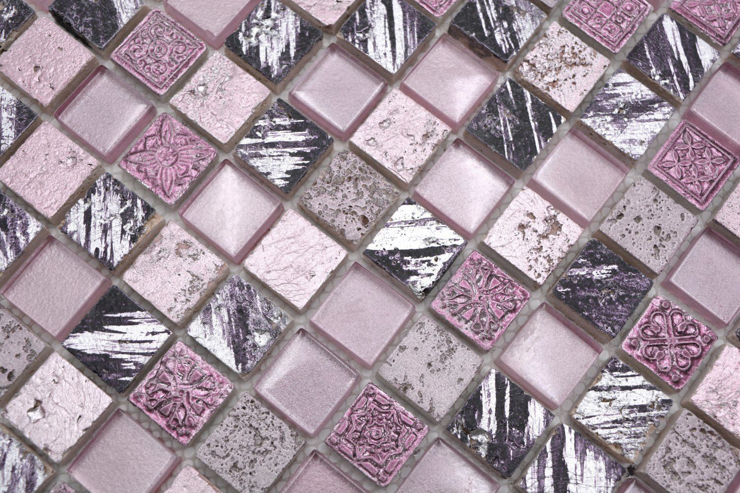 Mosaikfliese Glasmosaik Rustikal Mosani pink rose Kunststein Mosaikfliesen Resin