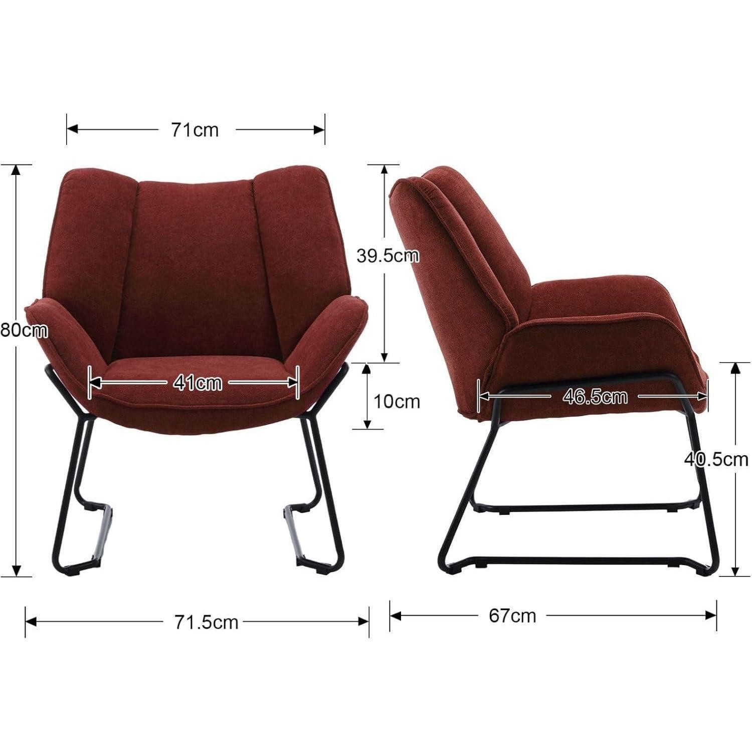 LuxusKollektion Loungesessel Sessel Loungesessel Ohrensessel Chenille Metallbeine Rot