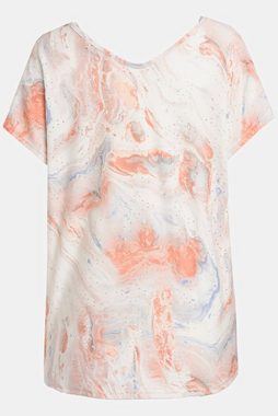 Gina Laura Rundhalsshirt T-Shirt Ajour-Jersey Marmor Print V-Ausschnitt