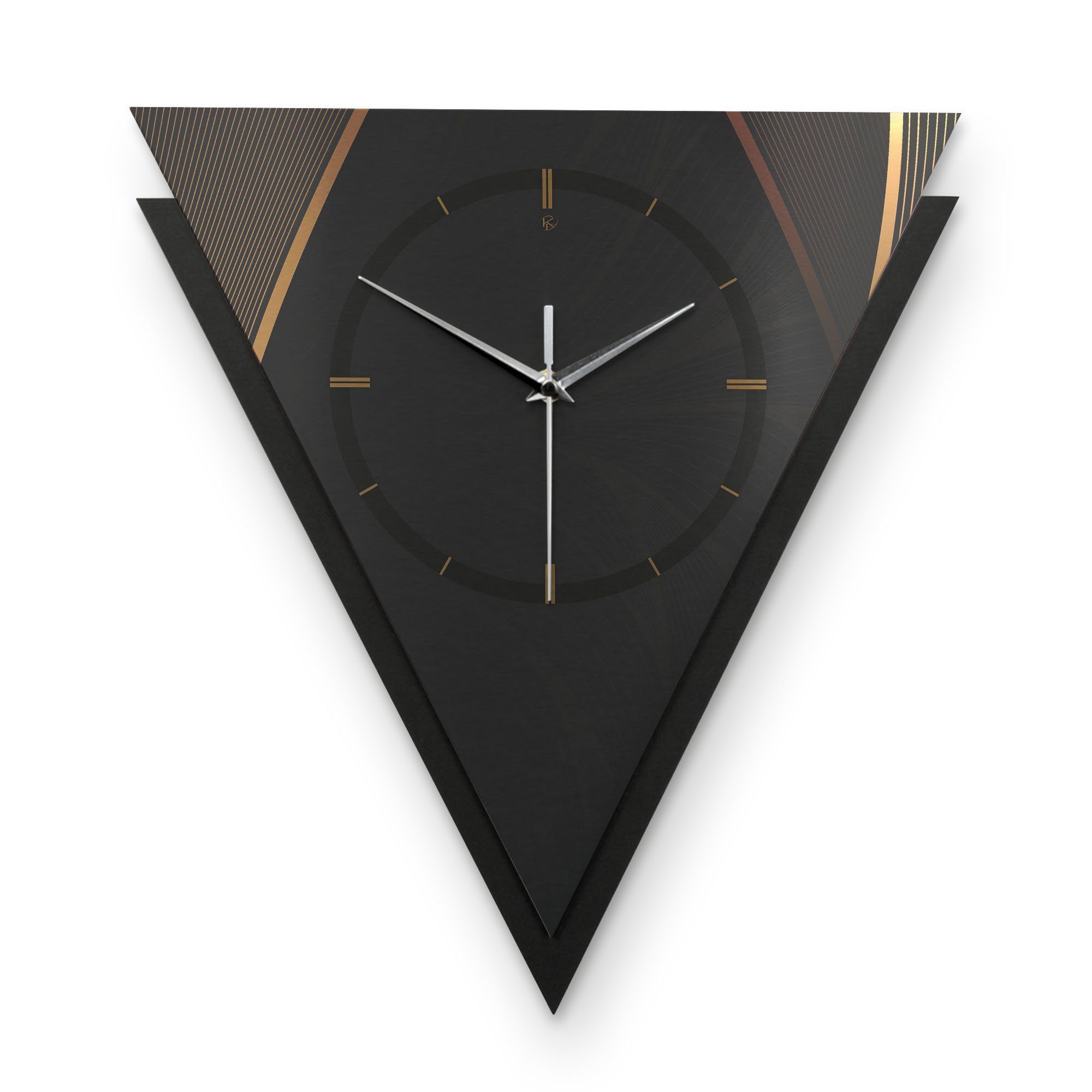 Kreative Feder Wanduhr Dreieckige 3D Designer-Wanduhr „Dark Elegance“ im Metallic-Look (ohne Ticken; Funk- oder Quarzuhrwerk; elegant, außergewöhnlich, modern)