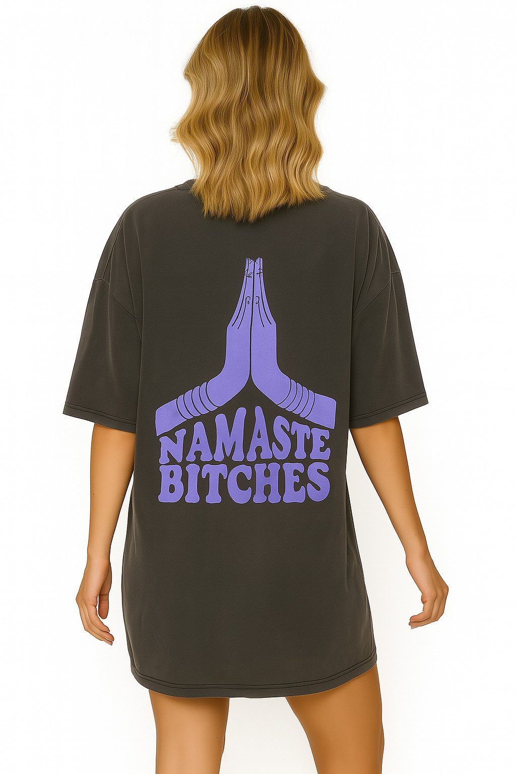 Worldclassca T-Shirt Worldclassca Oversized NAMASTE Print T-Shirt lang Sommer Oberteil