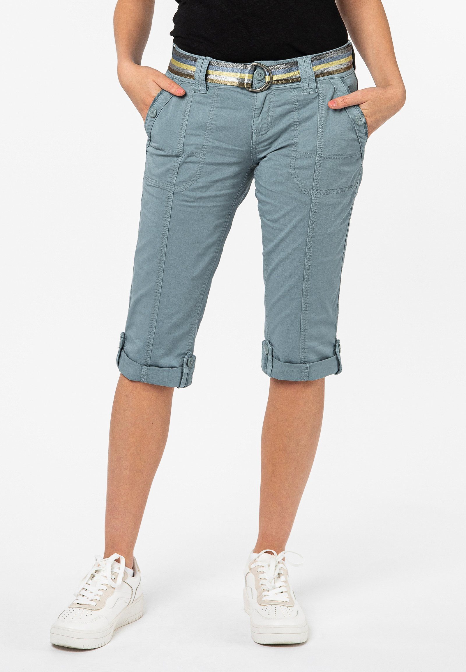 Fresh Made Caprihose Damen Caprihose Sommerhose mit buntem Gürtel Capri kurze Hose Sommerfarben