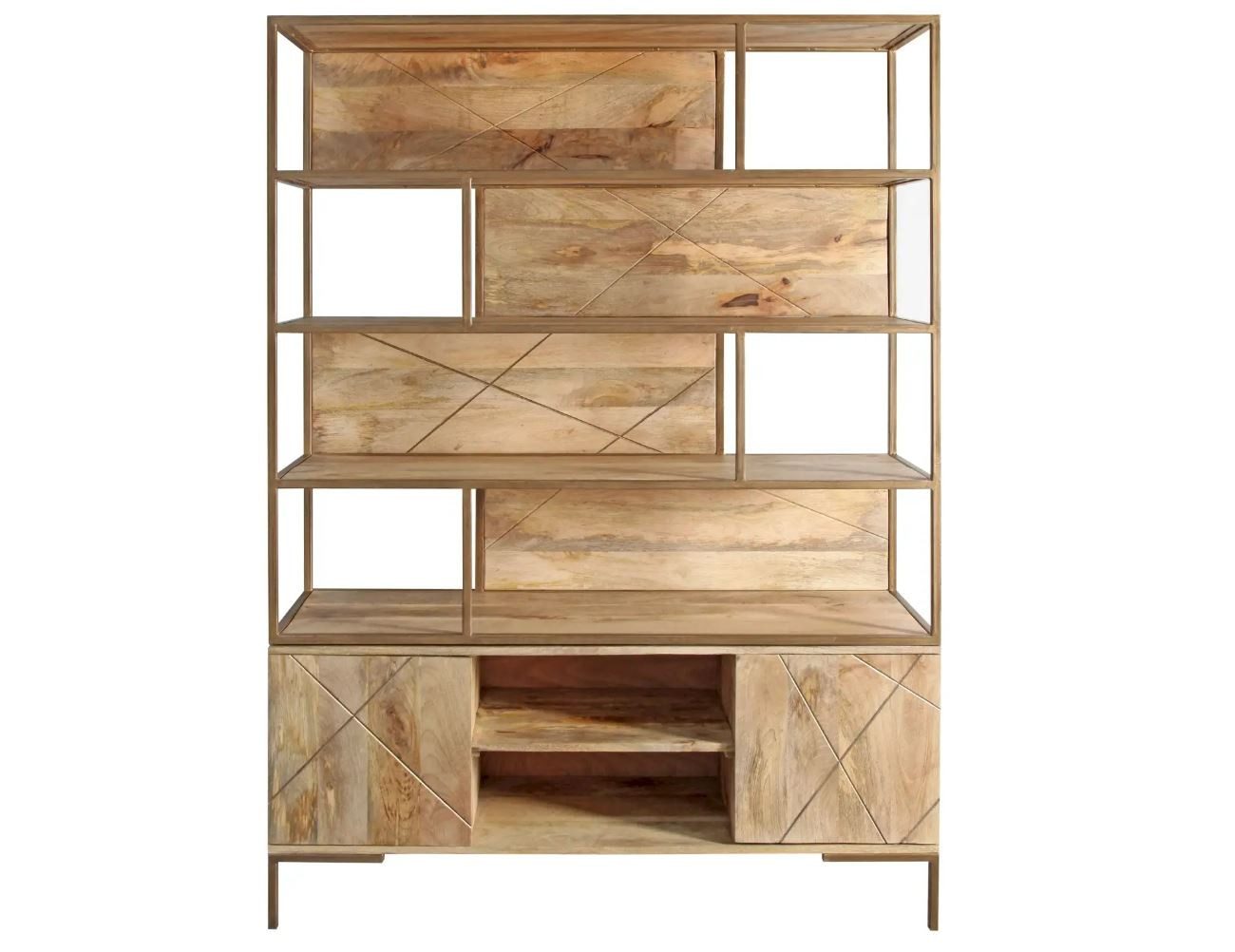 Main Möbel Standregal Regal 145x199cm 'Houston' Mango natur & goldfarbig