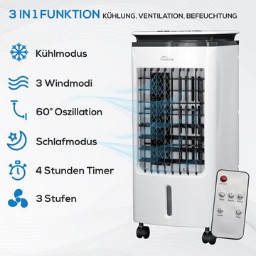 TroniTechnik Standventilator LK02 mit Wassertank,3-in-1 Air Cooler,Leiser Ventilator,Luftbefeuchter, Timer,Oszillation,3 verschiedene Intensitätsstufen,Kühlakkus inklusive