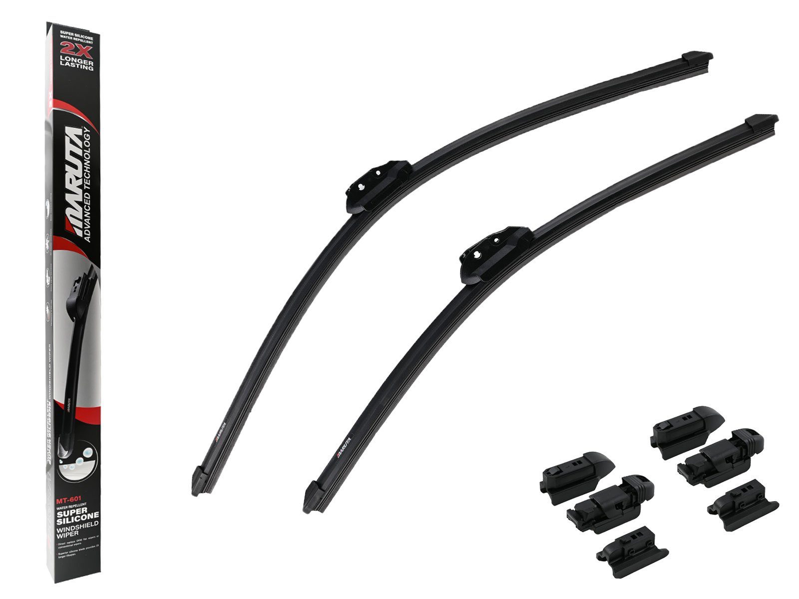 MARUTA Scheibenwischblätter MT-601, (Wischergummis aus Spezial Silikon für Perleffekt, Lotus Perl-Effekt Scheibenwischer SET 650mm / 525mm, universal, vorne), Lotus Perl-Effekt Scheibenwischer SET 650mm / 525mm, universal, vorne