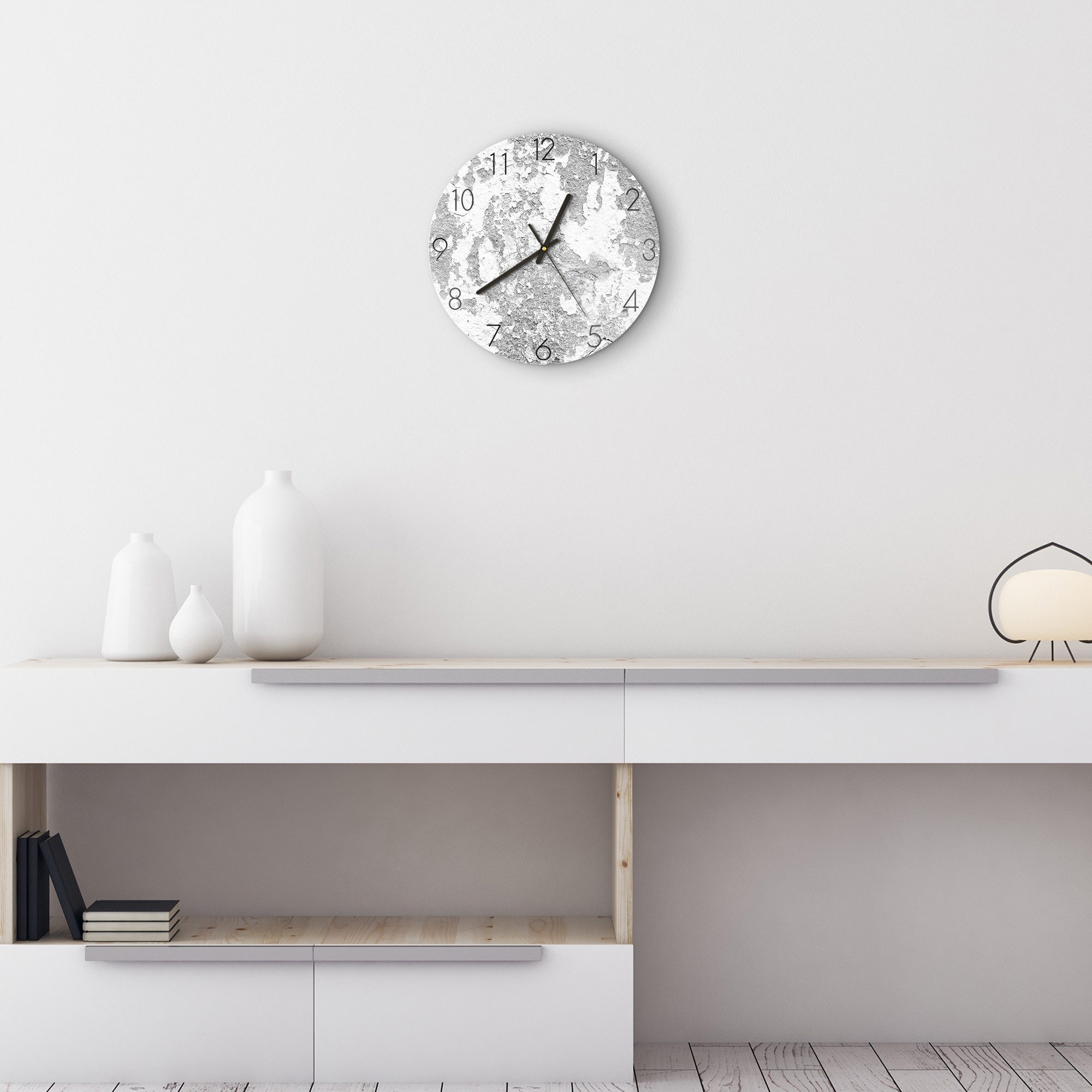 DEQORI Wanduhr 'Verwitterte Wandkunst' (Glas Glasuhr modern Wand Uhr Design Küchenuhr)