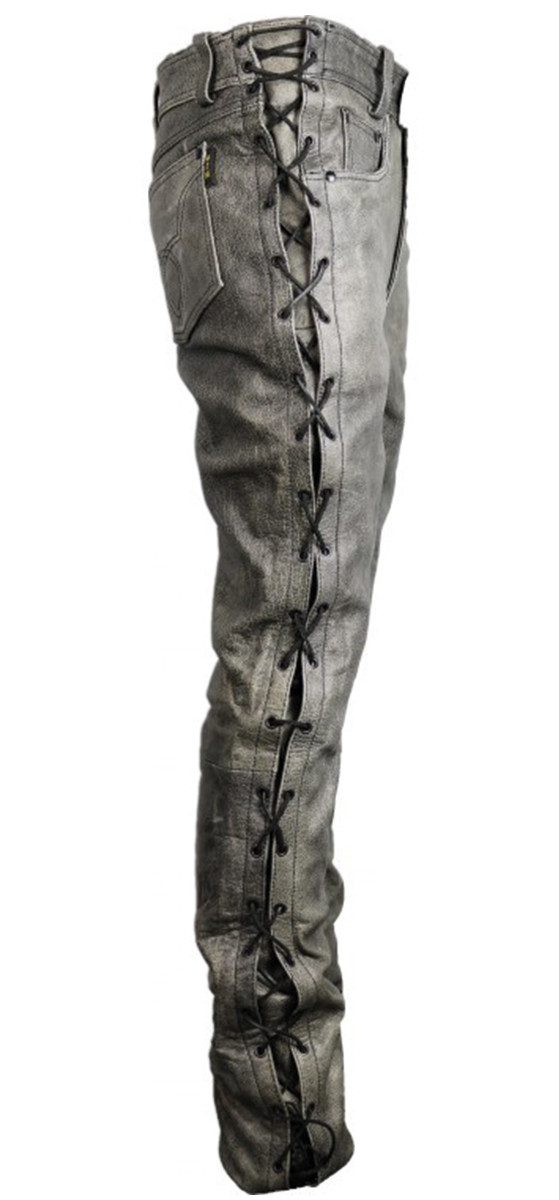 MDM Lederhose Herren Lederhose Rindsleder grau mit seitlicher Schnürung (Einzelartikel, 1x Herren Lederhose) Seitliche Schnürung, echtes Nappa Rindsleder – Bild 2 von 4